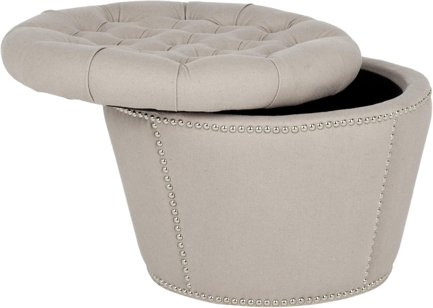 SAFAVIEH Vanessa Ottoman Silver Nail Head Taupe