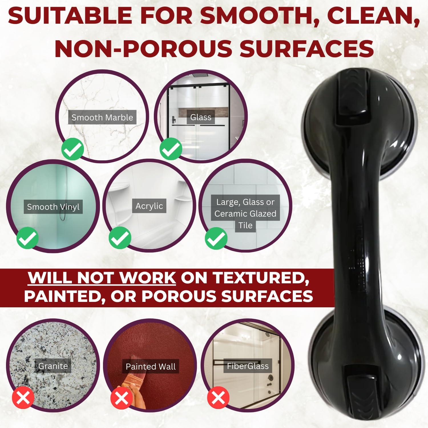 Black 12-Inch Metal Suction Cup Grab Bar