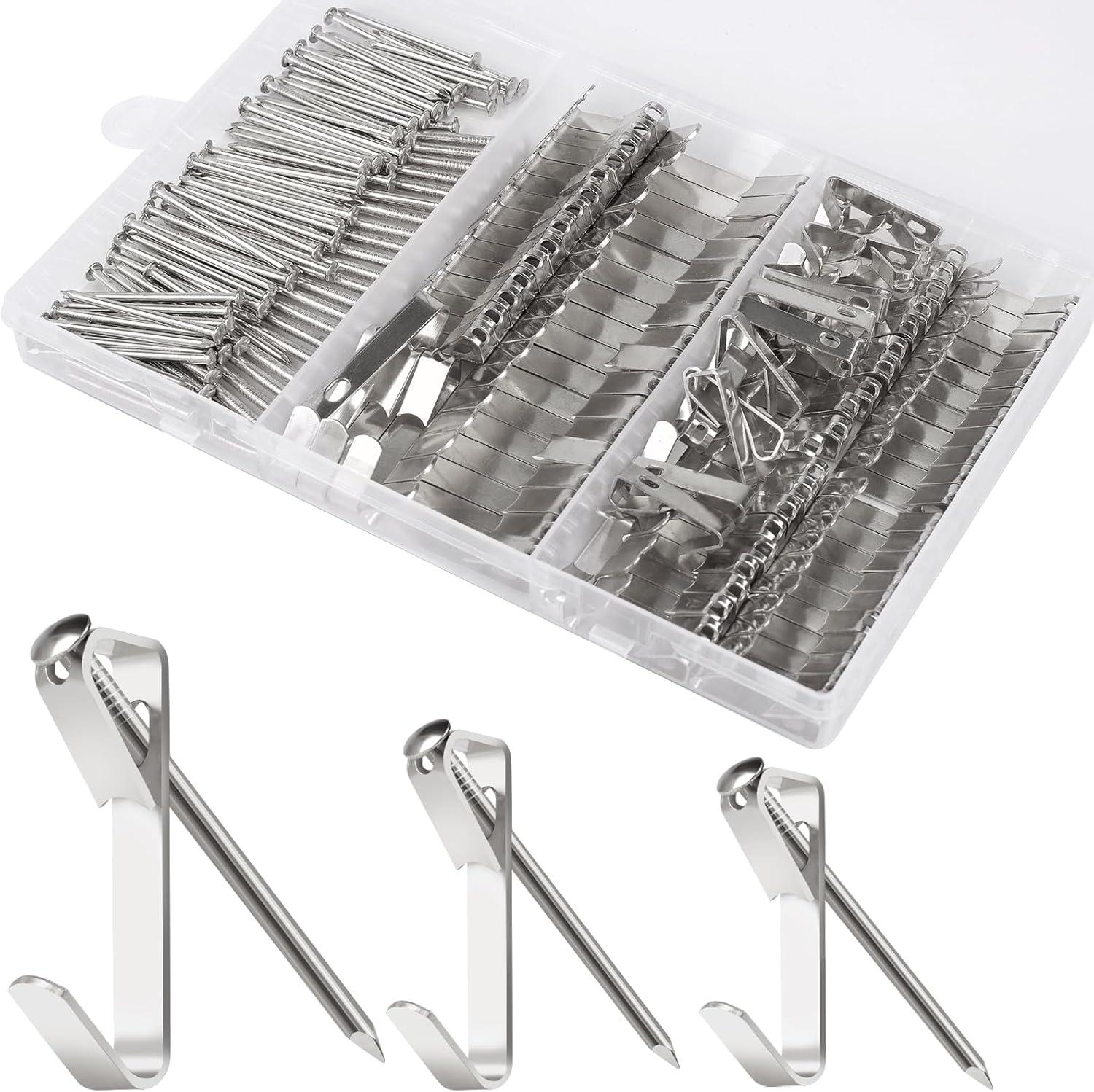 Shinysix Hanging Hook,20lb/30lb/50lb Heavy Duty Heavy Duty Picture Kit 20lb/30lb/50lb Heavy Mirror Decoration Silver Canvas Mirror Decoration Duty Picture Nails 184PCS Picture Kit Frame Canvas Mirror