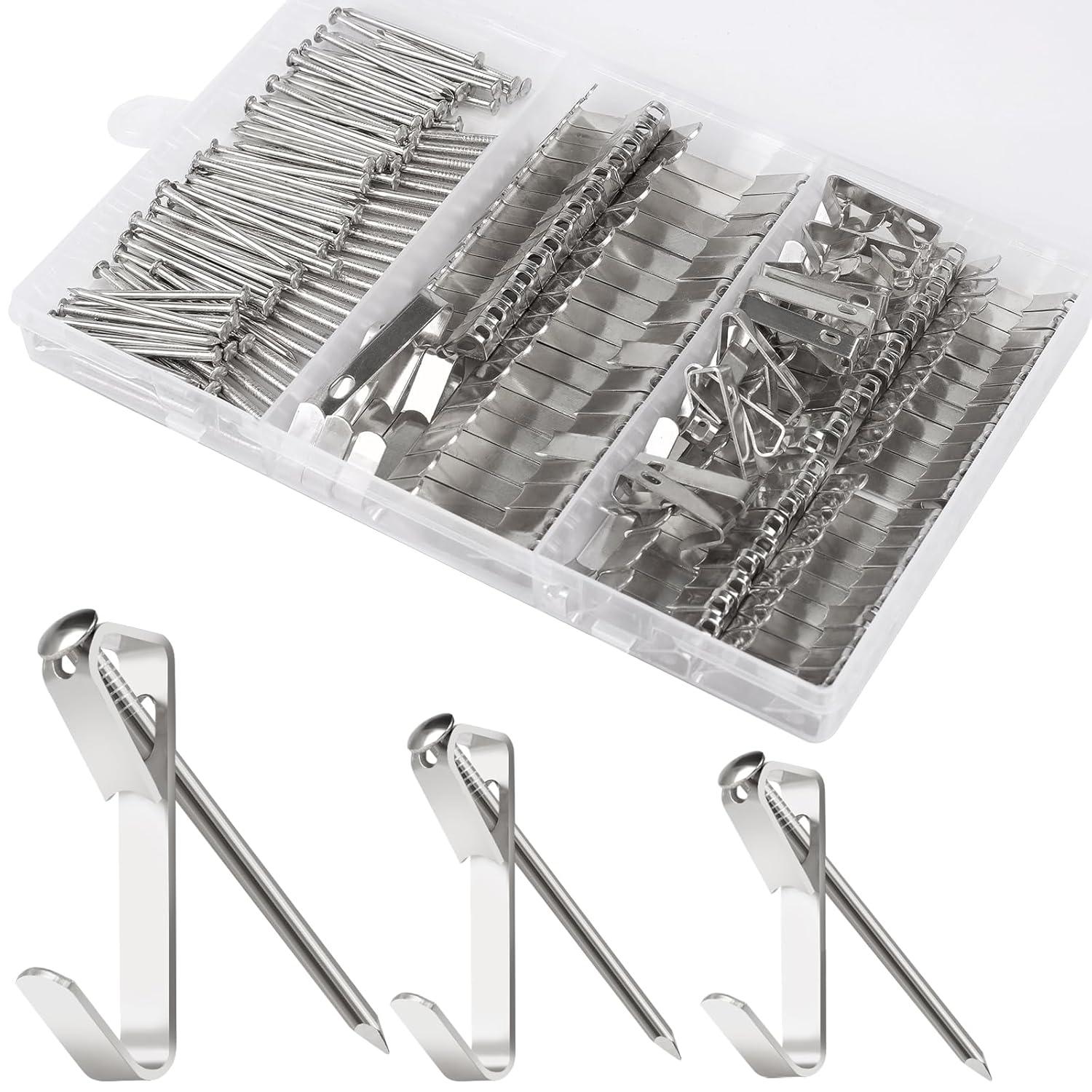 Shinysix Hanging Hook,20lb/30lb/50lb Heavy Duty Heavy Duty Picture Kit 20lb/30lb/50lb Heavy Mirror Decoration Silver Canvas Mirror Decoration Duty Picture Nails 184PCS Picture Kit Frame Canvas Mirror