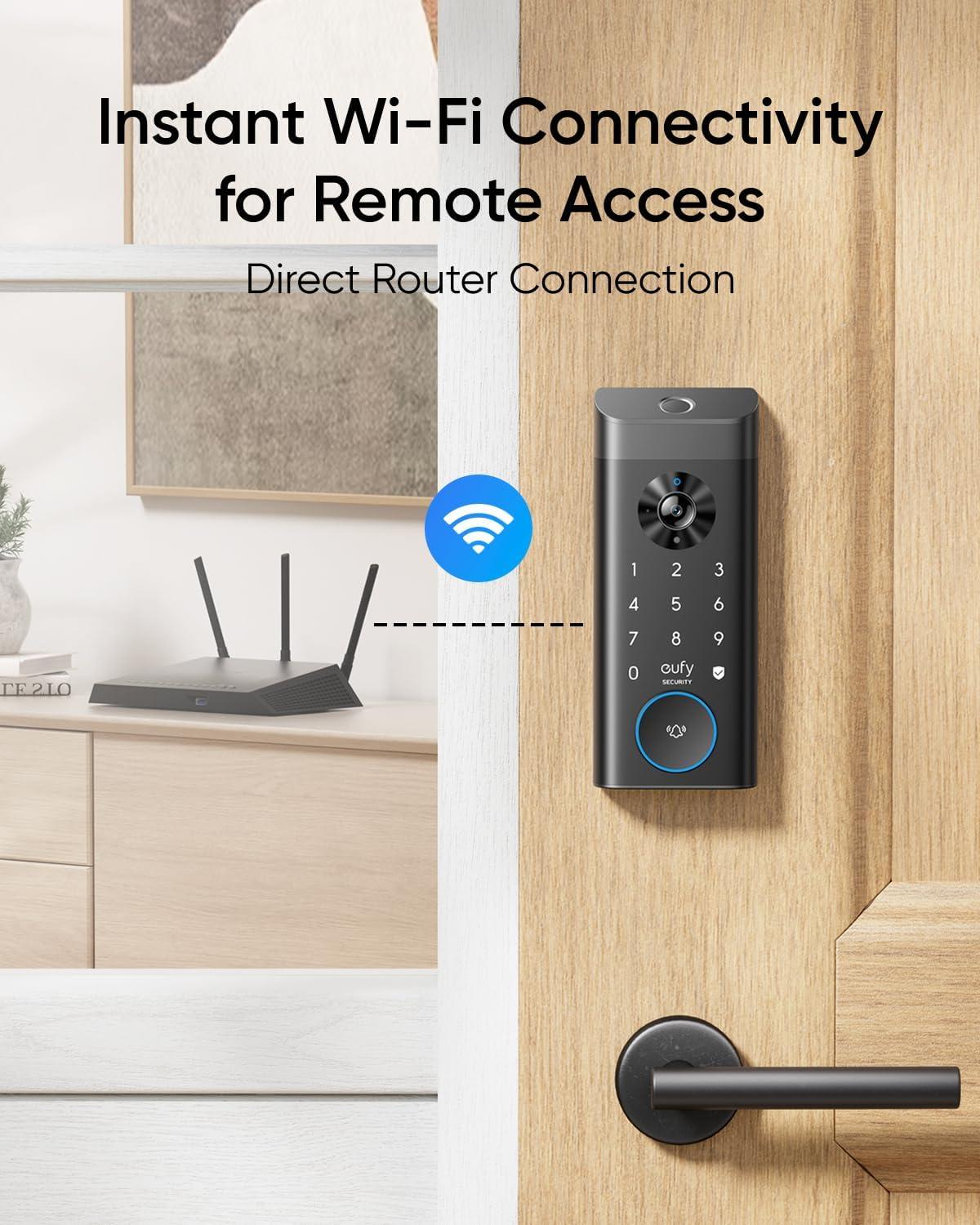 eufy Video Smart Lock E330, 3-in-1 Camera+Doorbell+Fingerprint Keyless Entry Door Lock, Smart Built-in Wi-Fi Deadbolt for Front Door, Auto Lock, App Remote Control, Easy Installation, No Monthly Fee