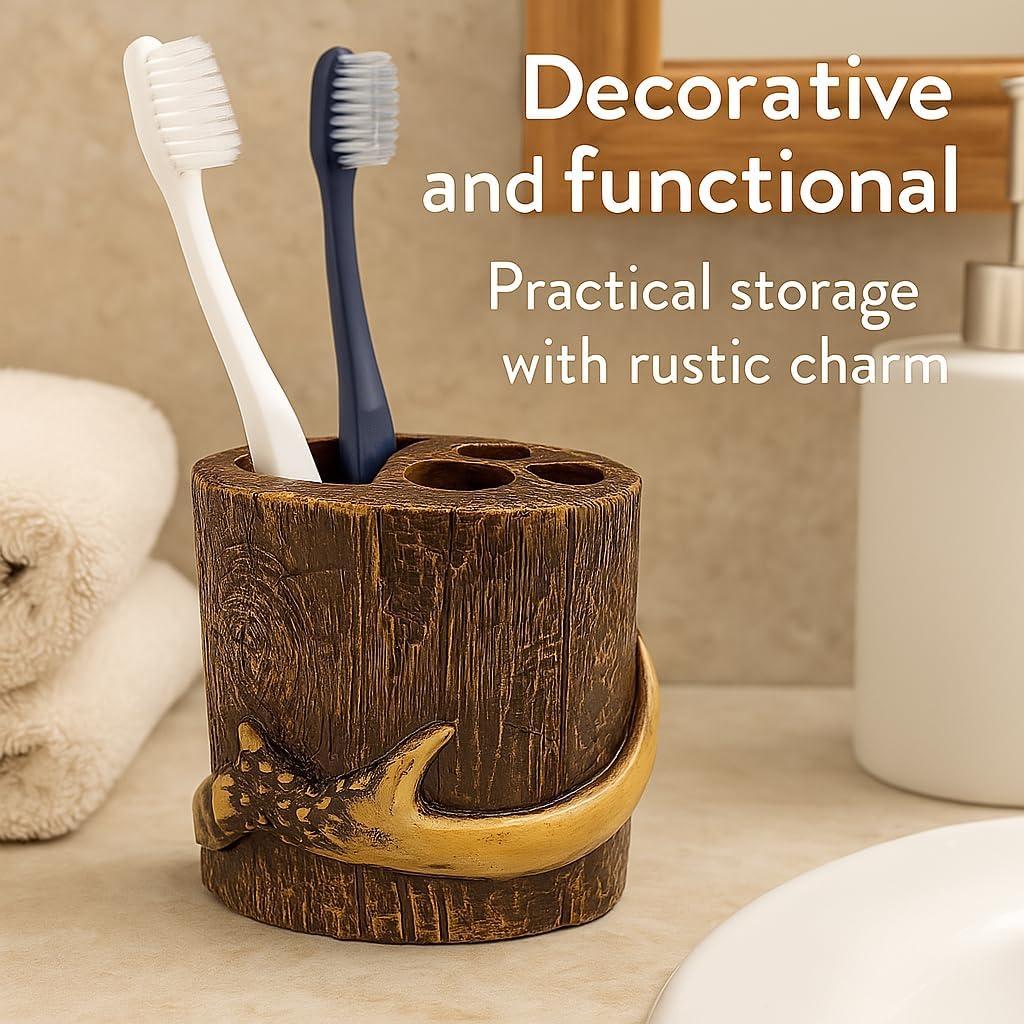 Paseo Road by HiEnd Accents Brown Resin Antler Rustic Cabin Lodge Toothbrush Holder