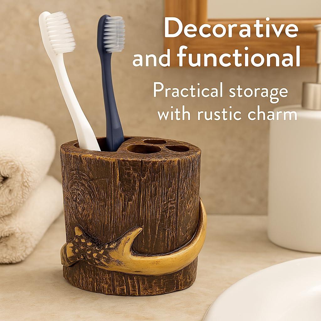 Paseo Road by HiEnd Accents Brown Resin Antler Rustic Cabin Lodge Toothbrush Holder