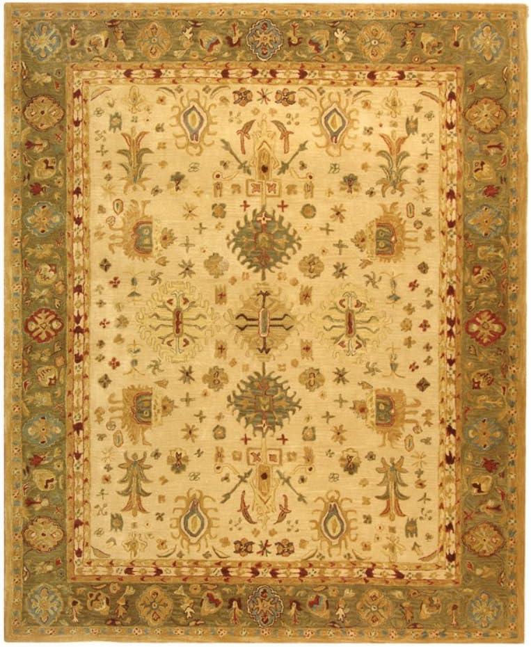 Ivory and Green Handmade Wool Tufted 8' x 10' Area Rug