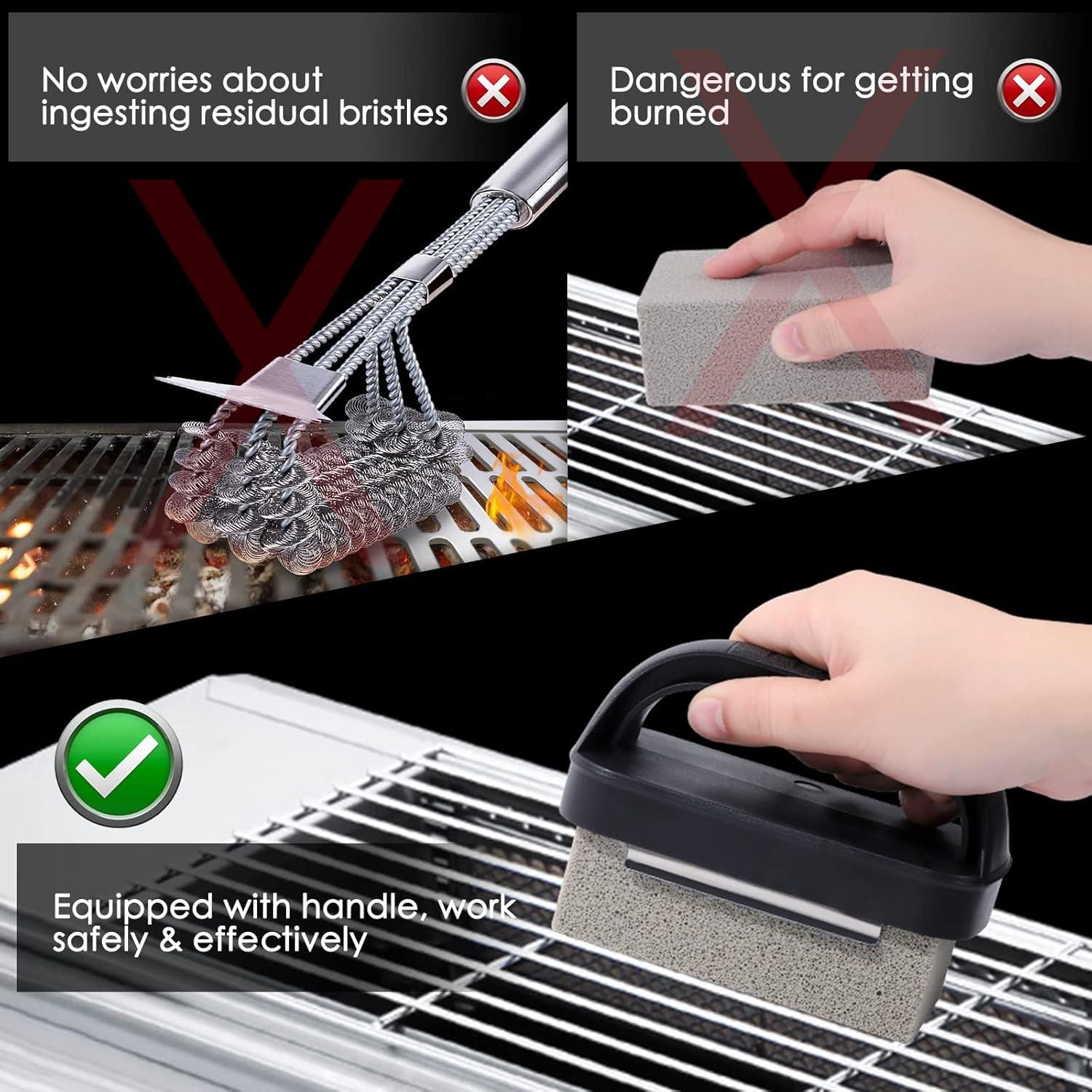 Blackstone Griddle Cleaning Brick Block Heavy Duty Grill Cleaning Stone Bricks Non Scratch Flat Top Seasoning Stone Griddle Scrubber Cleaner Remove Greases Stains Residue -3 Pack with Handle