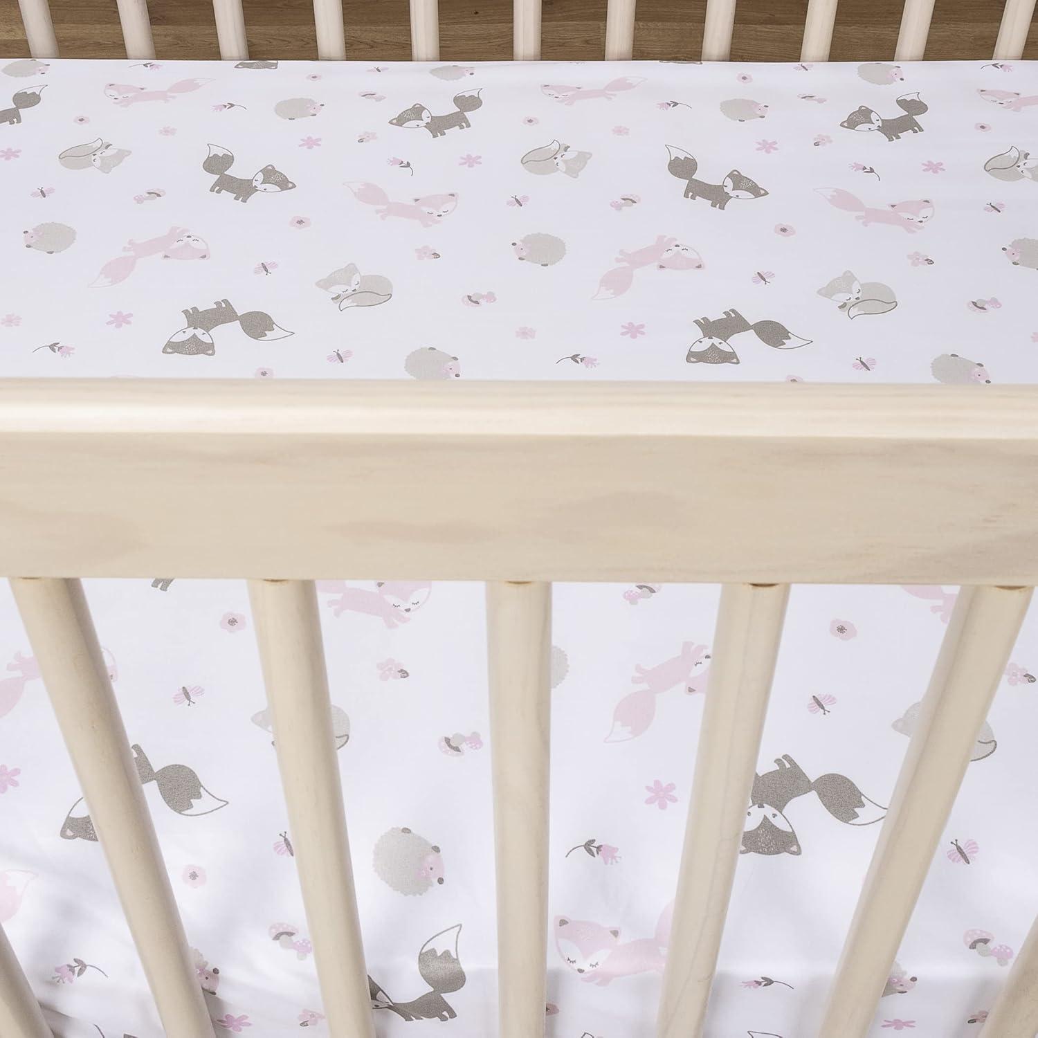 Sammy y Lou Infant Microfibra Estampada Floral Tejido Bolsillo Profundo 200 Sábanas para Cuna, Blanco, 2 Piezas