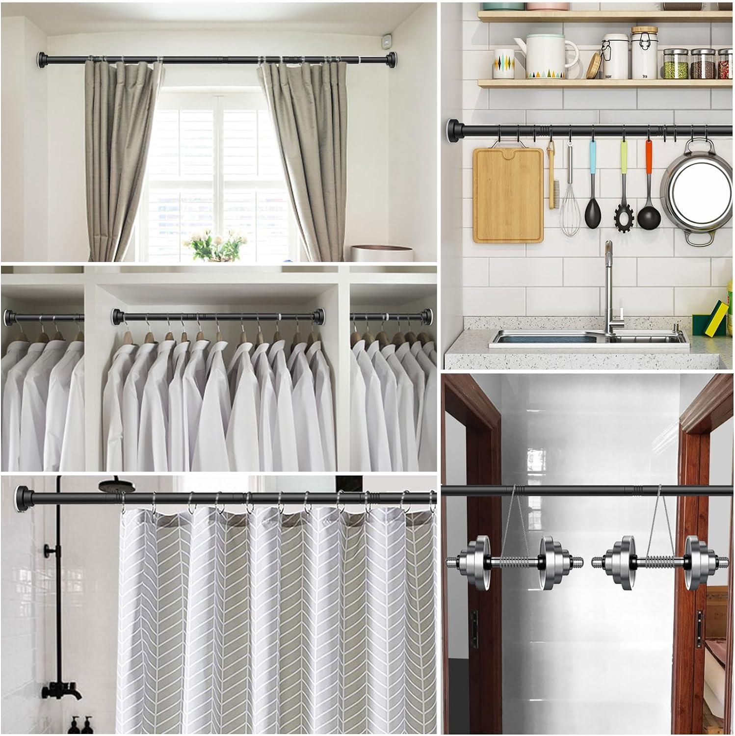 Black Stainless Steel Adjustable Tension Shower Curtain Rod