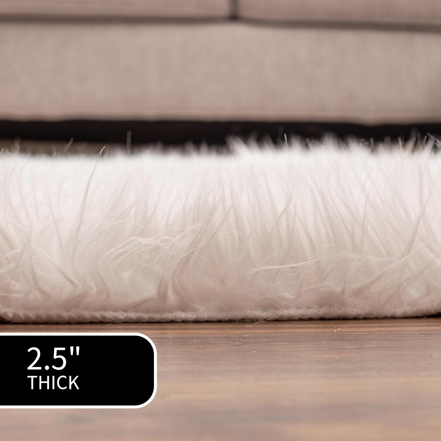 Diller White Faux Sheepskin Fur Machine Washable Shag Fluffy Area Rug