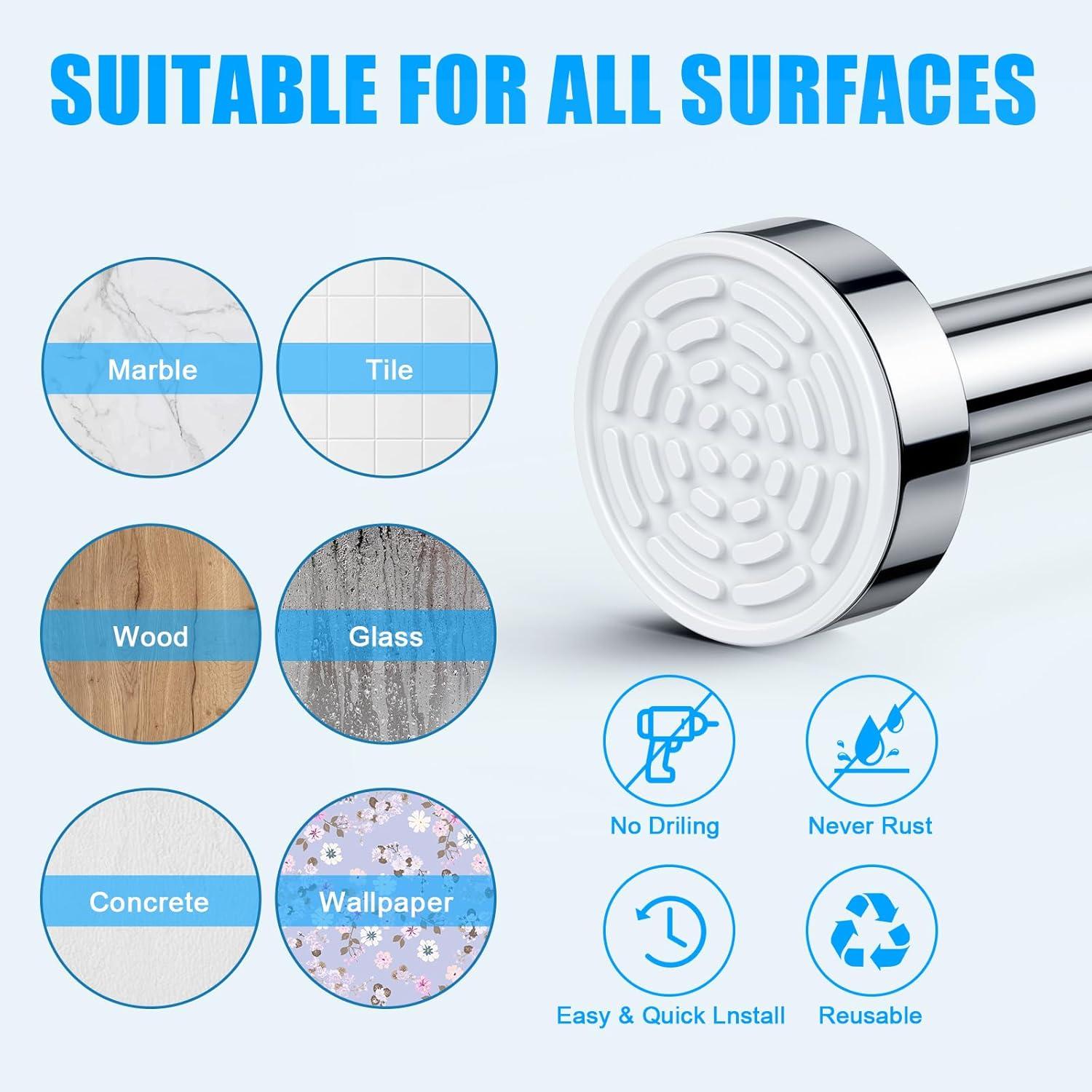 OUMIKEJI Shower Curtain Rod, 27-76 Inch Adjustable Tension Spring, Shower Curtain Rod Tension, Premium Stainless Steel, Anti-Slip, No Drilling, No Rust, For Bathroom, Silver