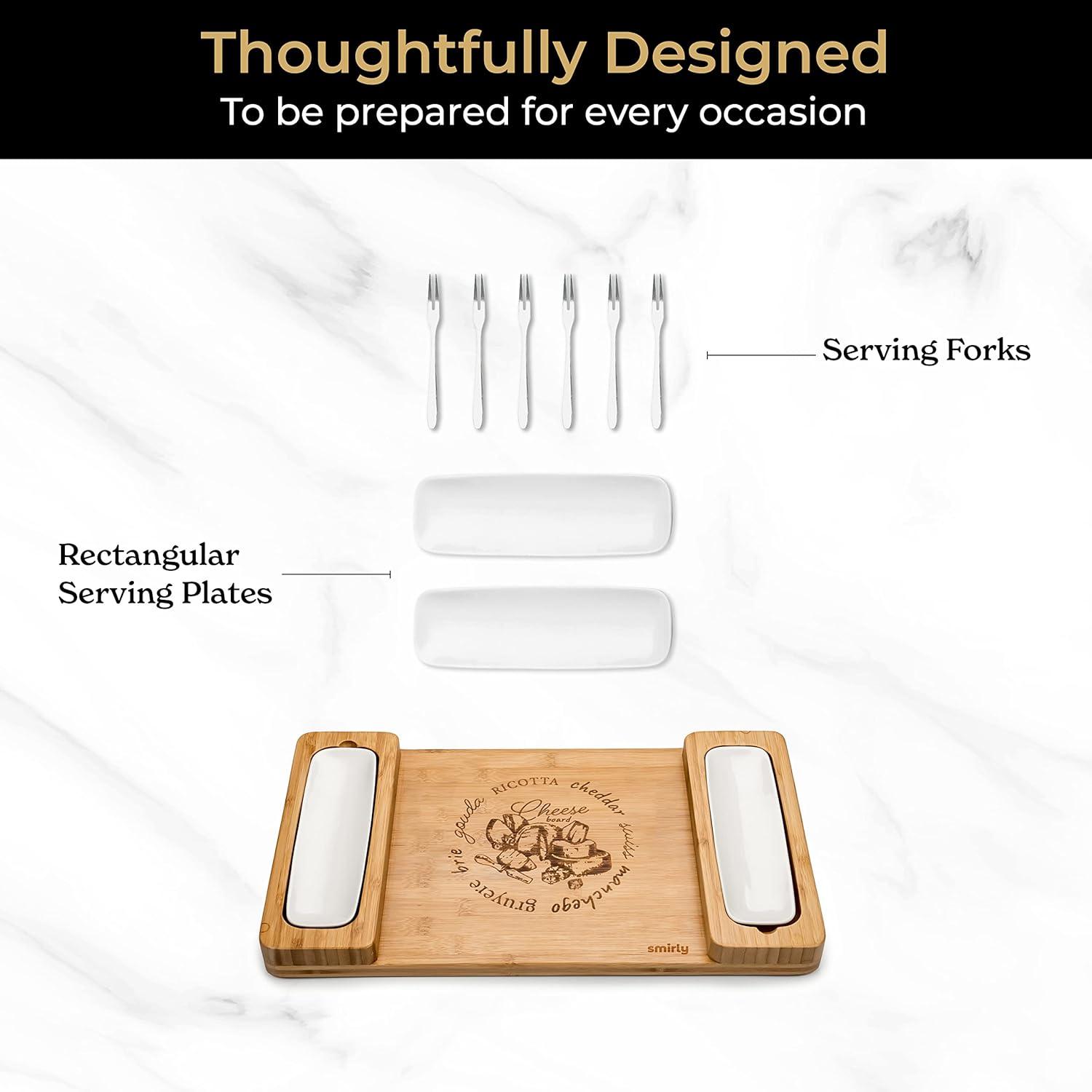 SMIRLY Charcuterie Boards Gift Set All-In-One Cheese Board Set with 2 Serving Trays, Brown