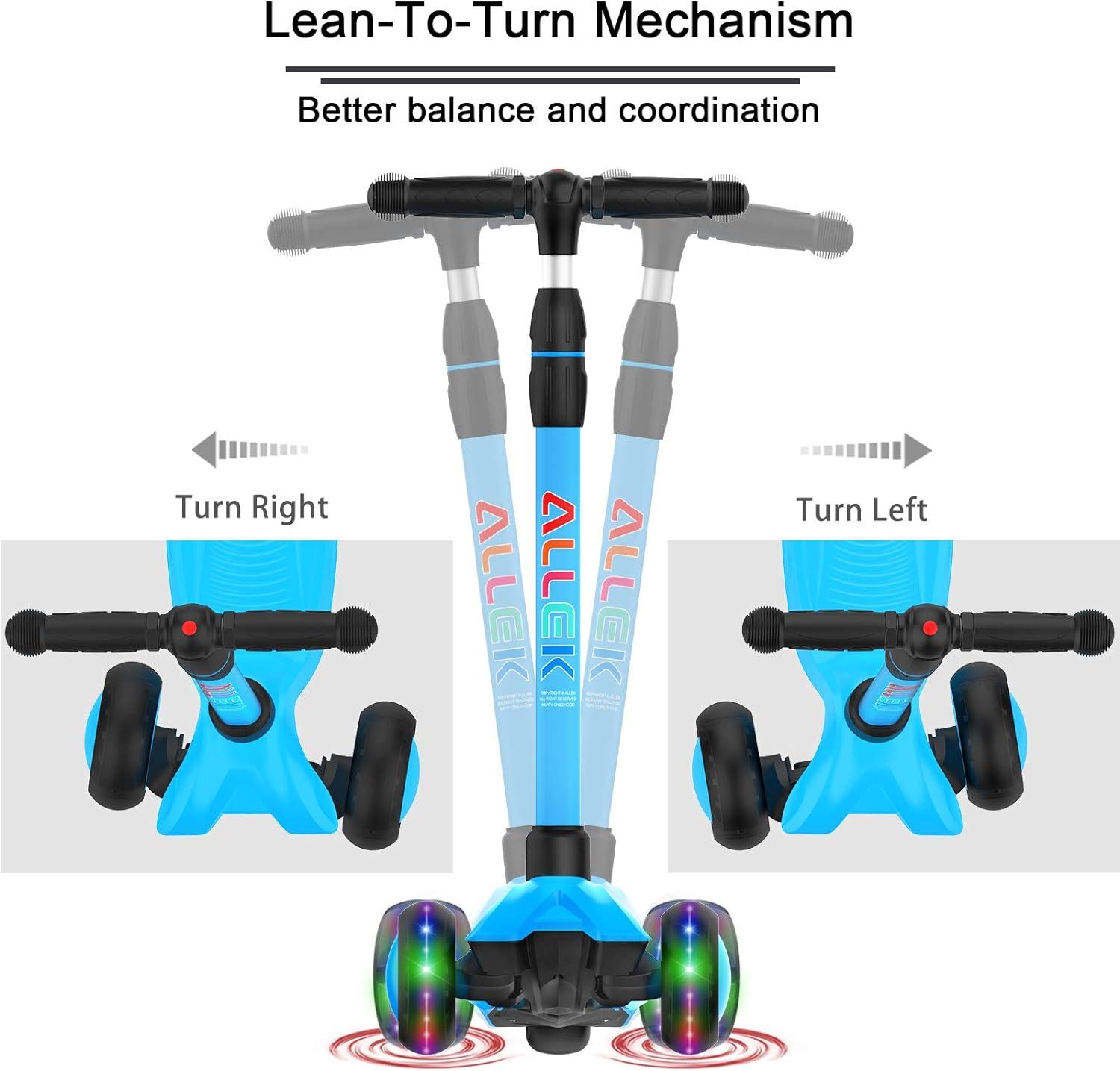 Allek Kick Scooter B03 with Light-Up Wheels and Any Height Adjustable for Children from 3-12yrs (Aqua Blue)