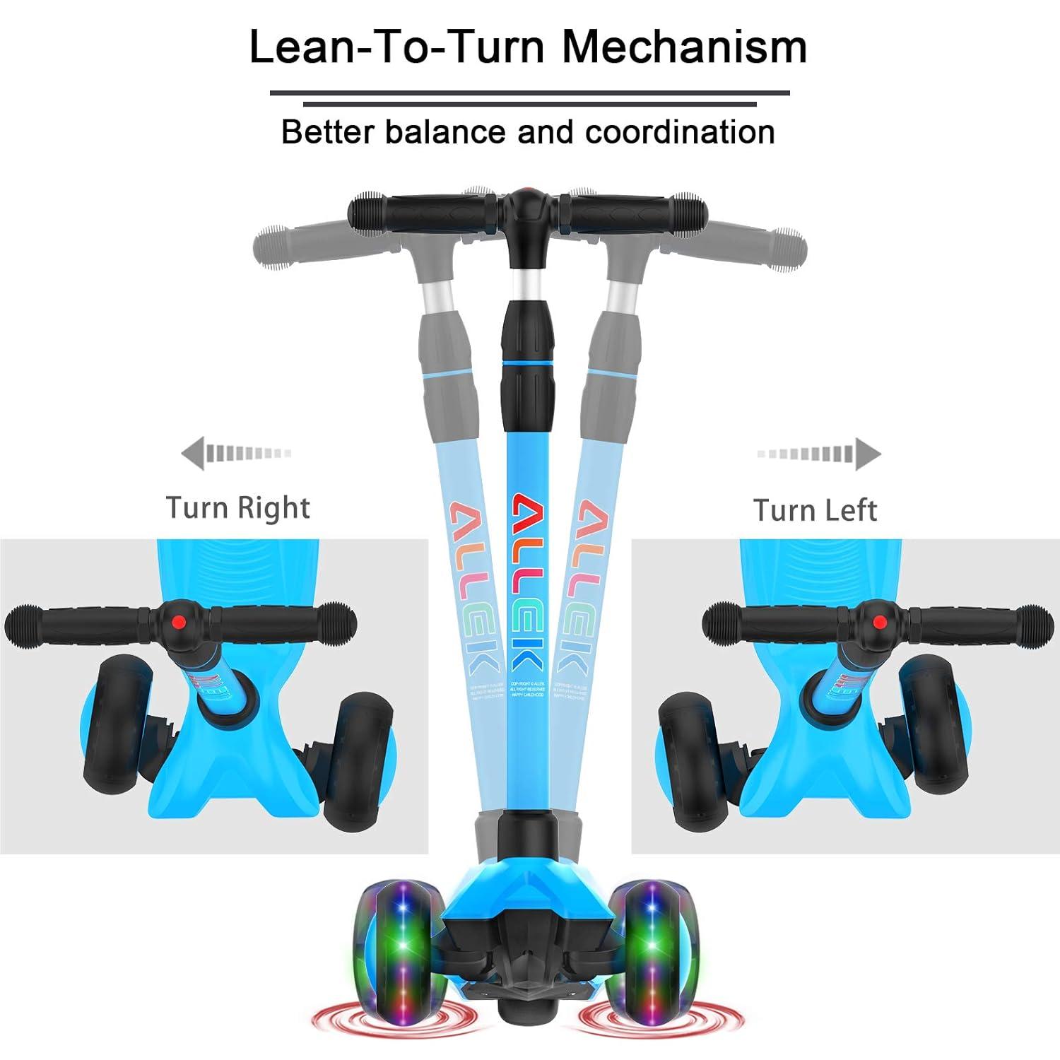 Allek Kick Scooter B03 with Light-Up Wheels and Any Height Adjustable for Children from 3-12yrs (Aqua Blue)