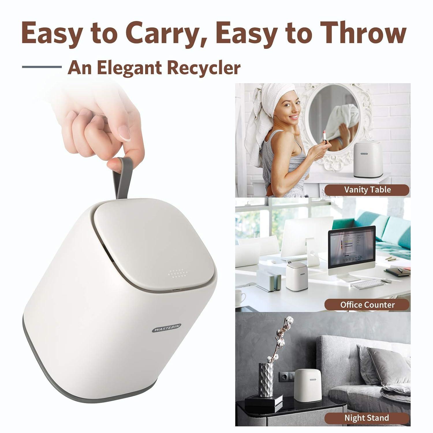 Mini Countertop Trash Can with 3 Rolls of Trash Bags, Waste Can with Press Type Lid, 1.5 L / 0.40 Gal Wastebasket Dispenser, Bin for Coffee Table, Bathroom Vanity Top (White)