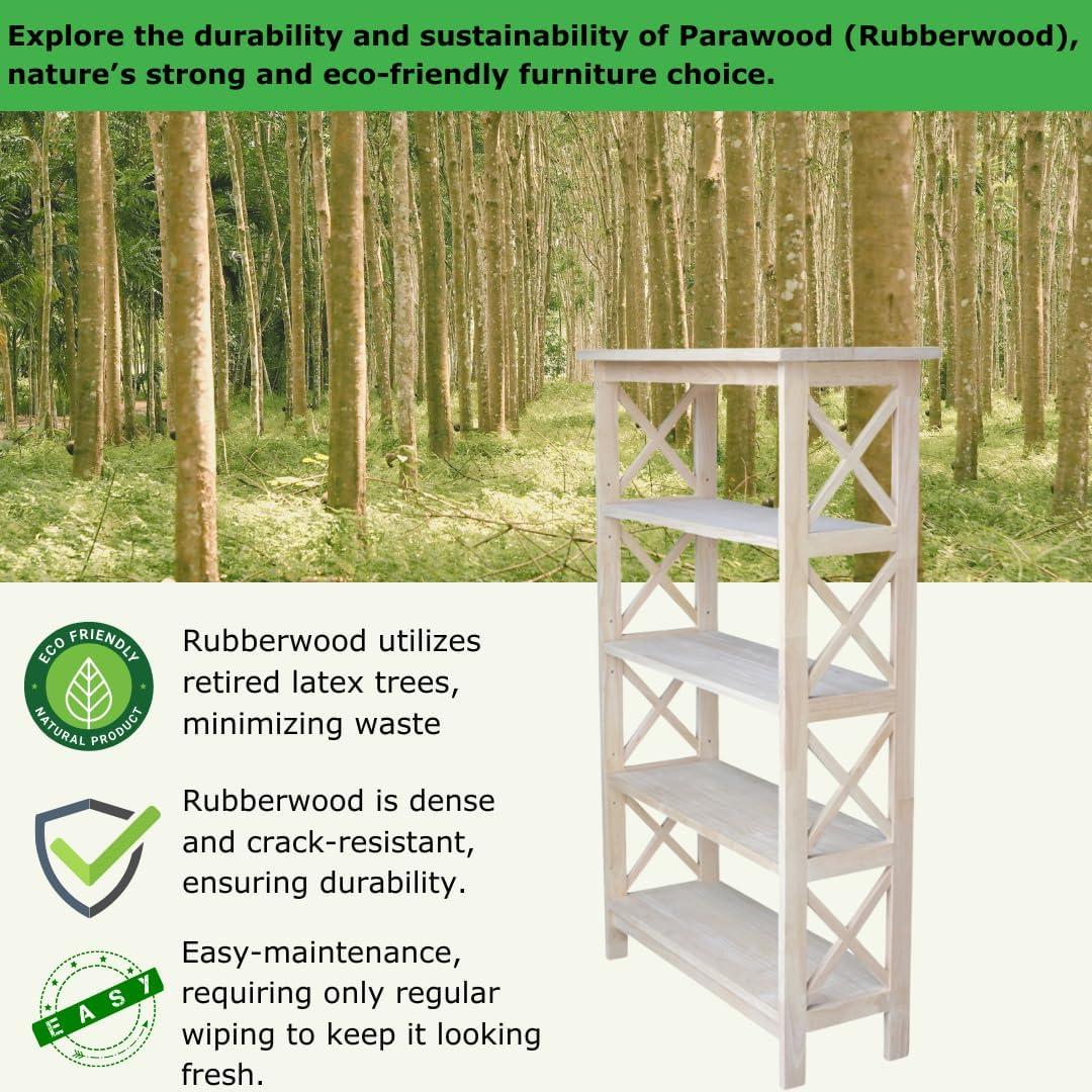 International Concepts 48" 4 Tier X-Sided Bookshelf: Hardwood Vertical Storage, Farmhouse Style, 30" Wide