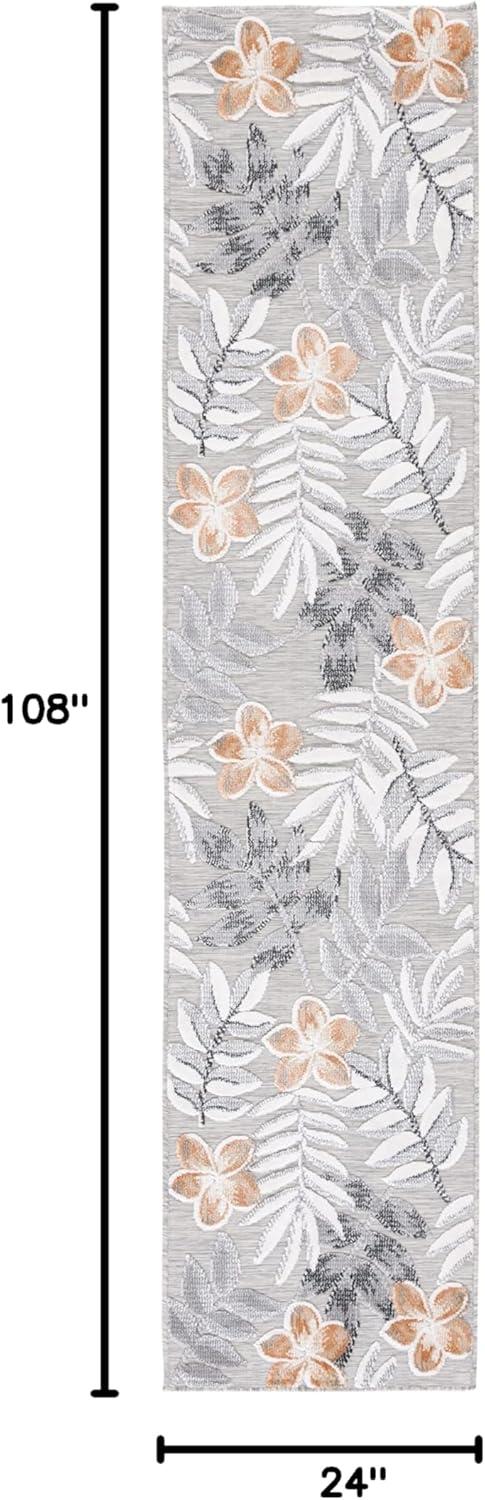 SAFAVIEH Cabana Blazhe Botanical Indoor/Outdoor Runner Rug, Grey/Ivory, 2' x 9'