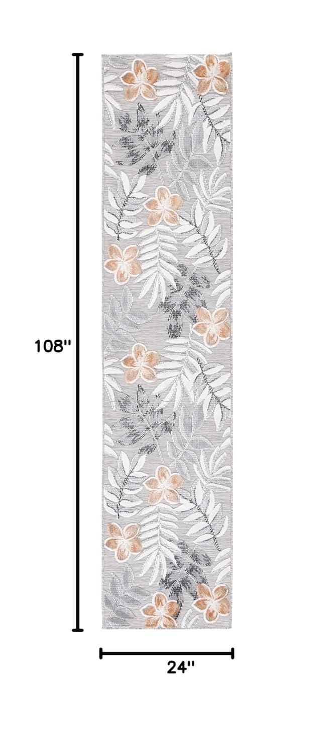 SAFAVIEH Cabana Blazhe Botanical Indoor/Outdoor Runner Rug, Grey/Ivory, 2' x 9'
