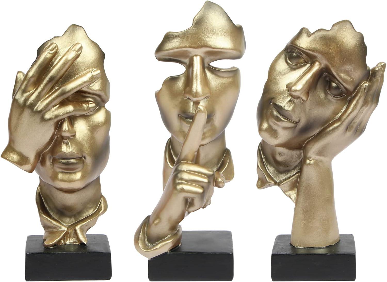 Modern Gold Resin Thinker Statue Set of 3