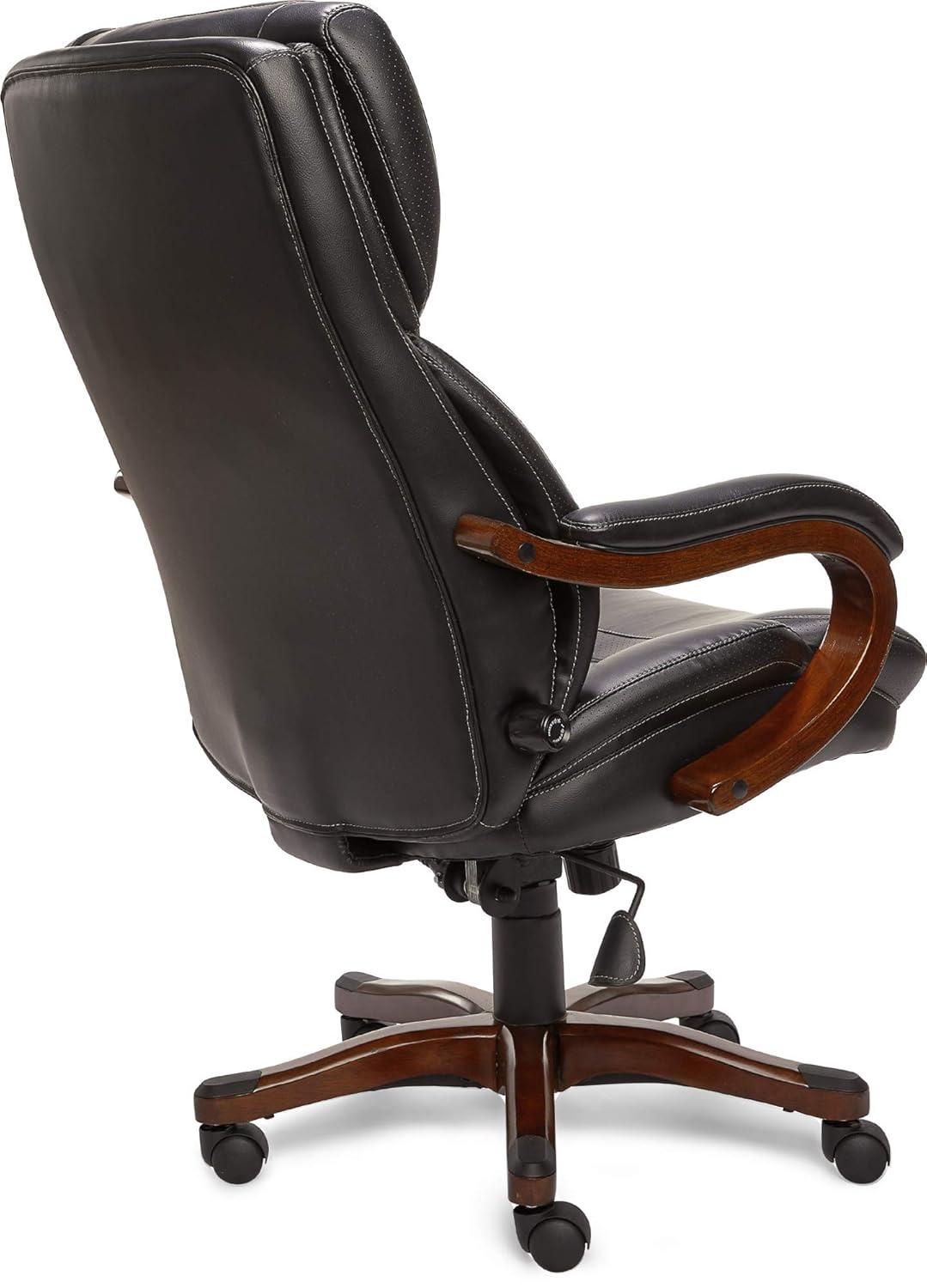Executive Office Chair in Black Bonded Leather - Serta: High-Density Foam, Fixed Arms, Wood Frame