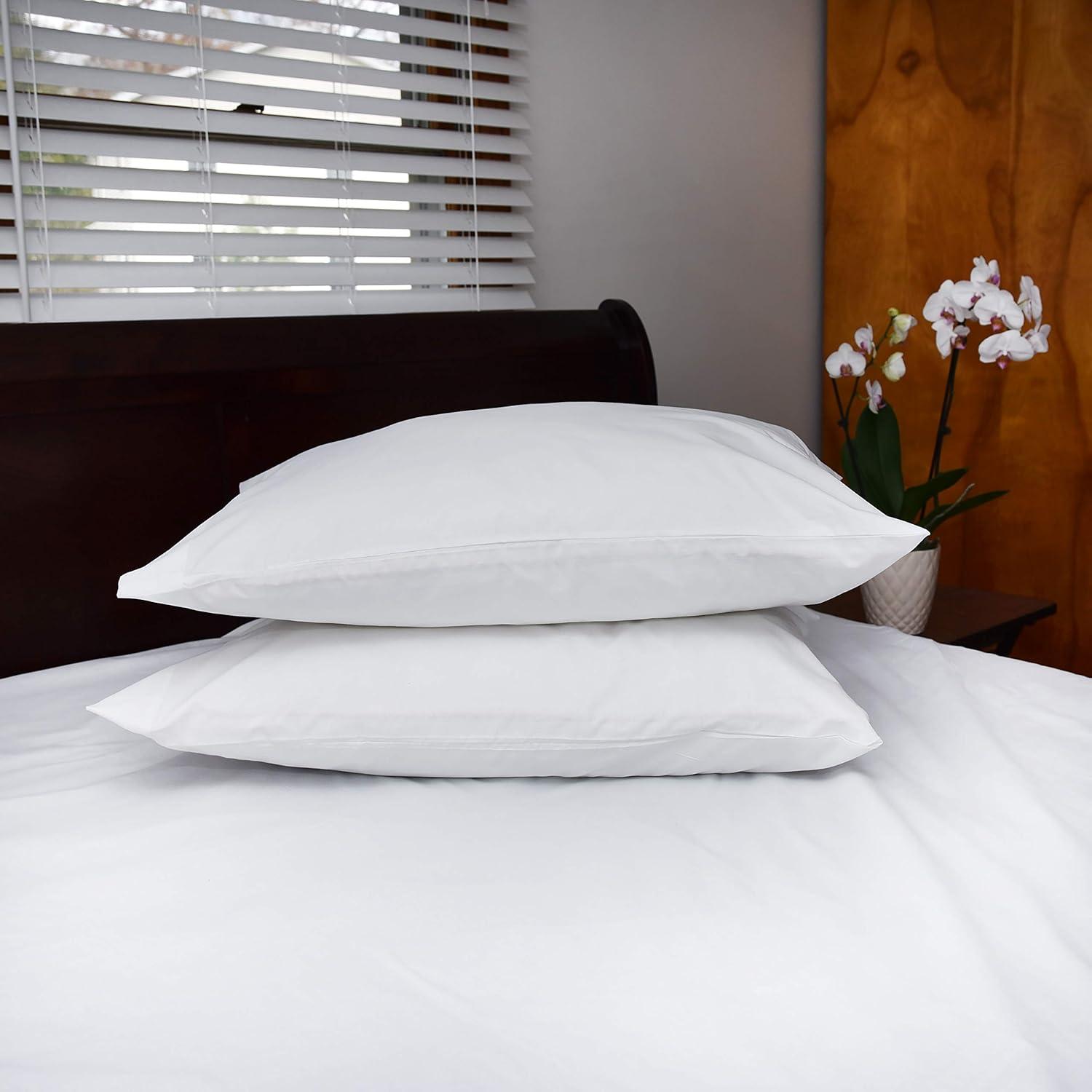 Pacific Linens Fundas de Almohada de Mezcla de Algodón Tamaño Queen Blanco, Fundas de Almohada de Calidad de Hotel, Paquete de 2 (Queen)