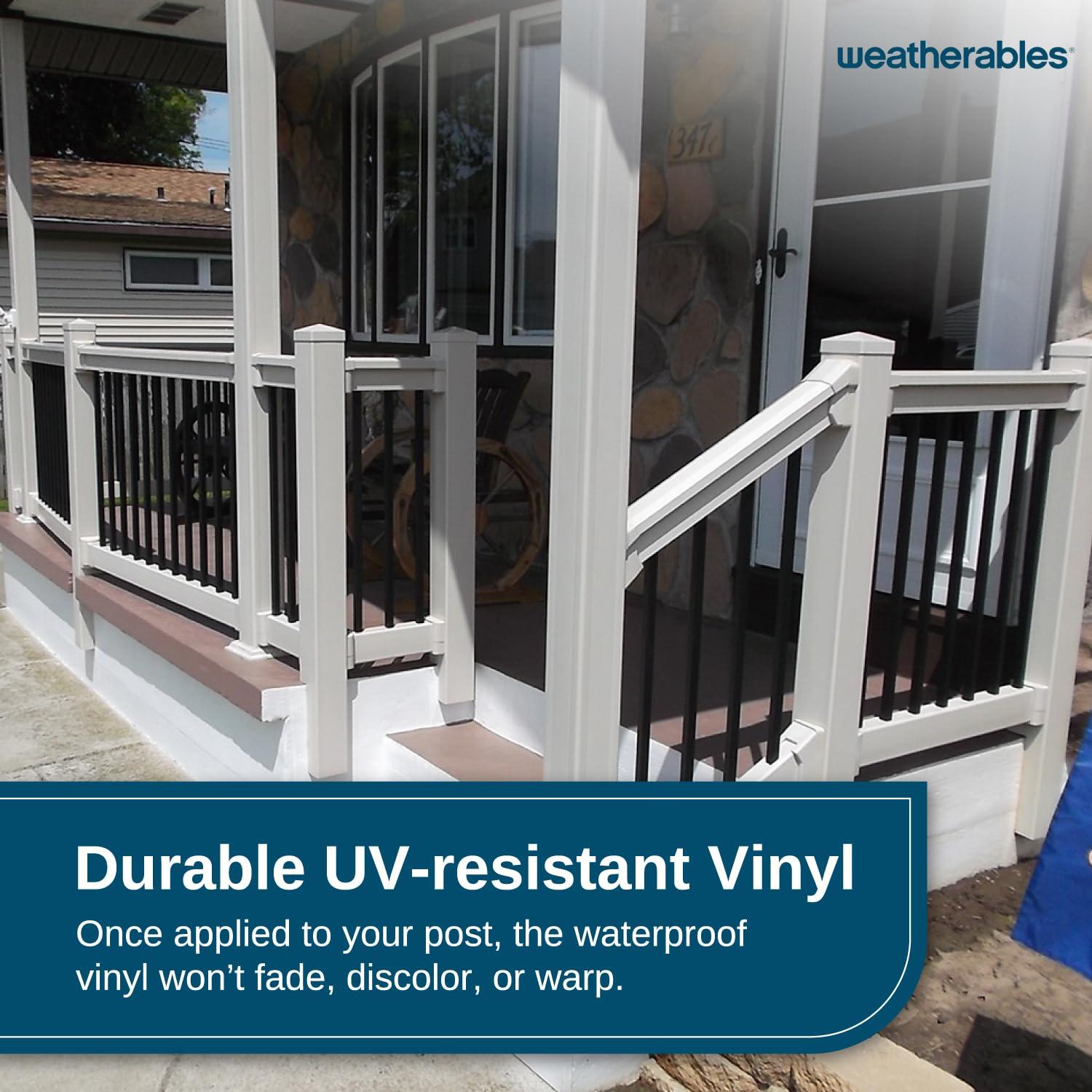 Weatherables 4x4 Vinyl Post Wrap – Weatherproof Premium Outdoor Vinyl Porch Post Wrap for Quickly Refreshing Existing Deck, Patio, and Porch Posts (4"x4"x96", Tan)