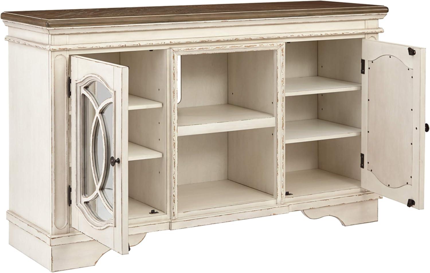 Realyn Chipped White 61" Traditional TV Stand with Fireplace Cabinet