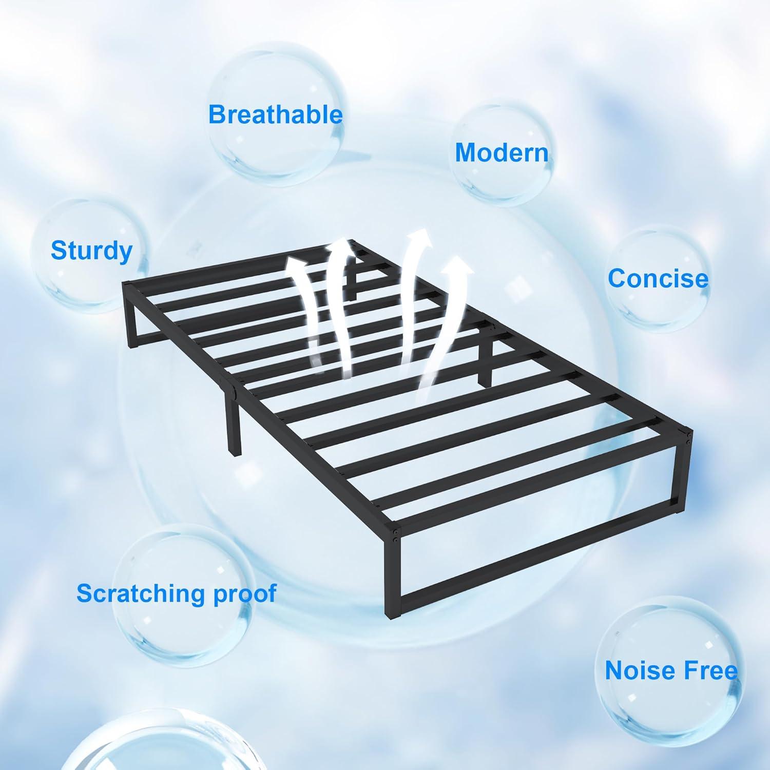 Whizmax 14 Inch King Bed Frame No Box Spring NeededHeavy Duty Metal Platform Bed Frame with Sturdy Steel Slats, Noise Free, Easy Assembly, Black