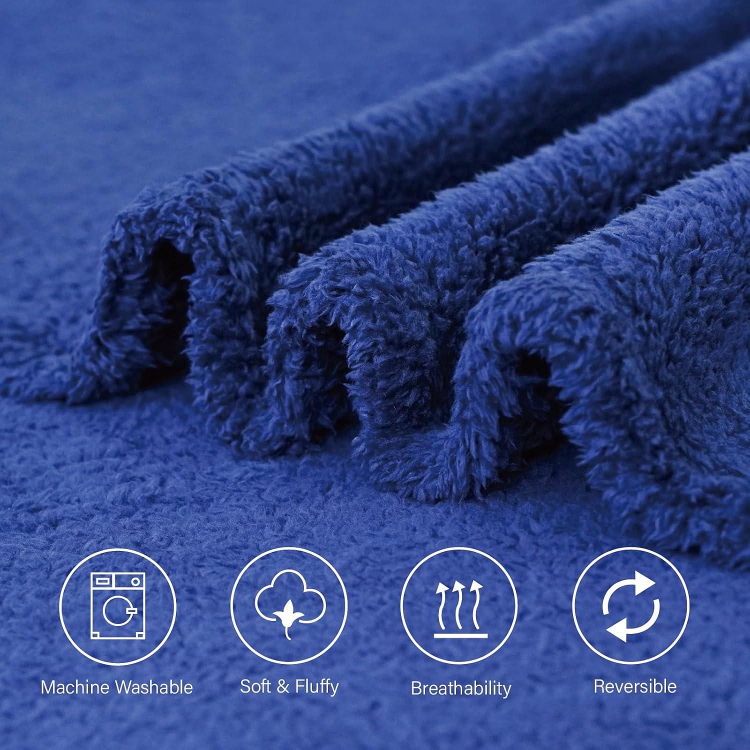 My World Cloud Faux Shearling Throw Blanket Navy: Sensory Friendly, Knitted Polyester, Machine Washable