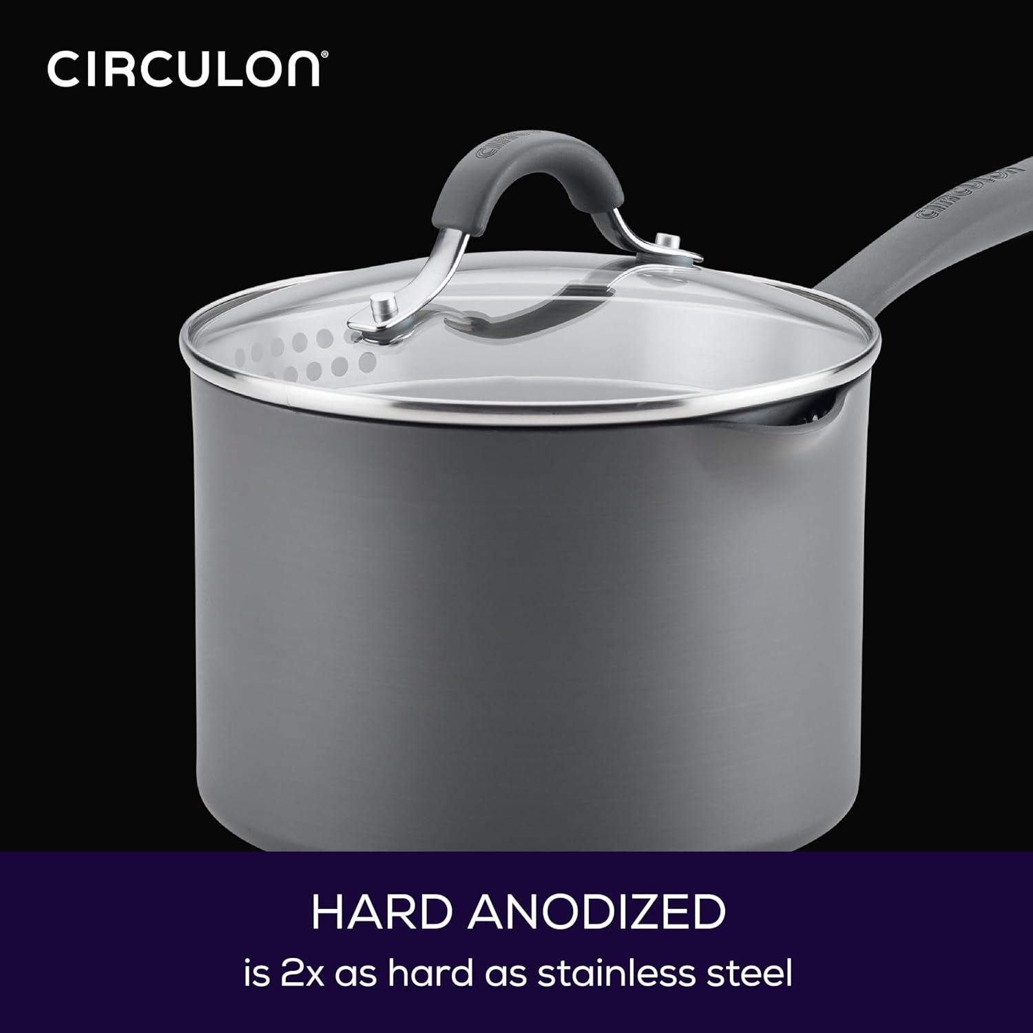 Circulon Circulon Radiance Hard-Anodized Nonstick Saucepan with Straining Lid, 3-Quart
