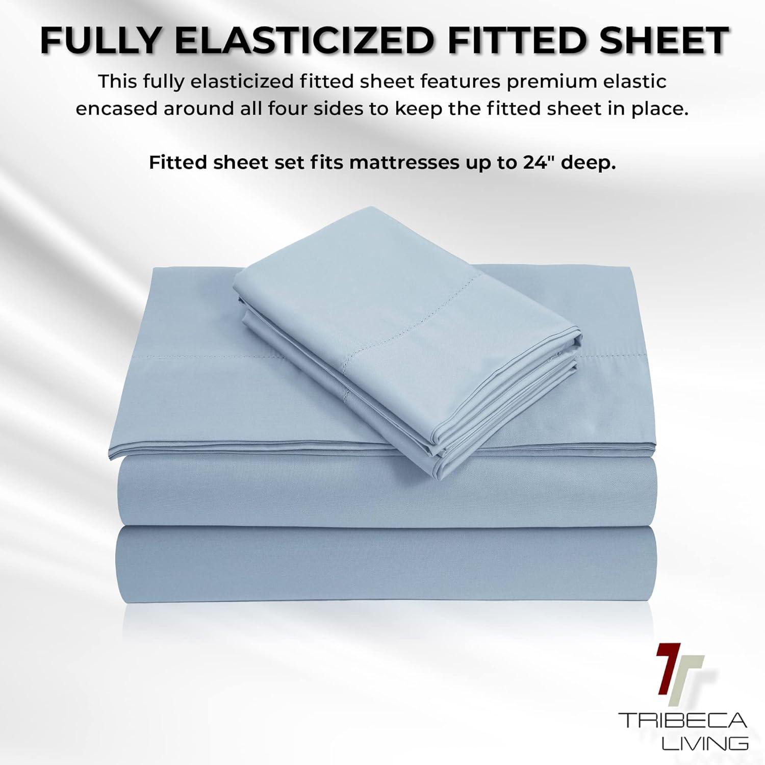 Tribeca Living Egyptian Cotton 800 Thread Count Deep Pocket Bed Sheet Set Blue Queen Egyptian Cotton, Cotton Modern & Contemporary, Casual