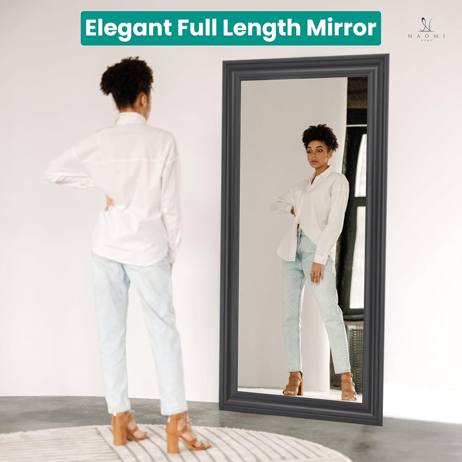 Full length Mirror, Wall Mirror, 65"LX31"W Full Body Mirror, Framed Floor Mirror with Faux Wood Frame, Large Mirror, Leaning Mirror, Standing Mirror for Living Room by Naomi Home - Black