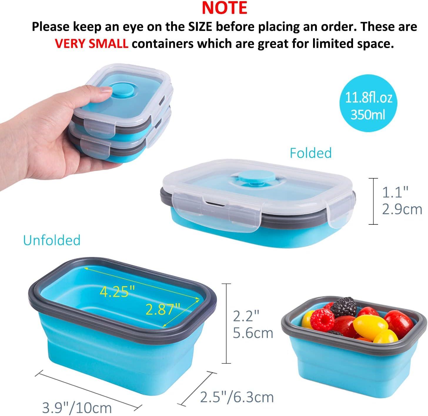 Collapsible Food Storage Containers with Lids & Vent, 11.8 oz, Kitchen Stacking Silicone Collapsible Meal Prep Container Set for Leftover, Microwave Freezer Dishwasher Safe, Blue Small 4 Pack