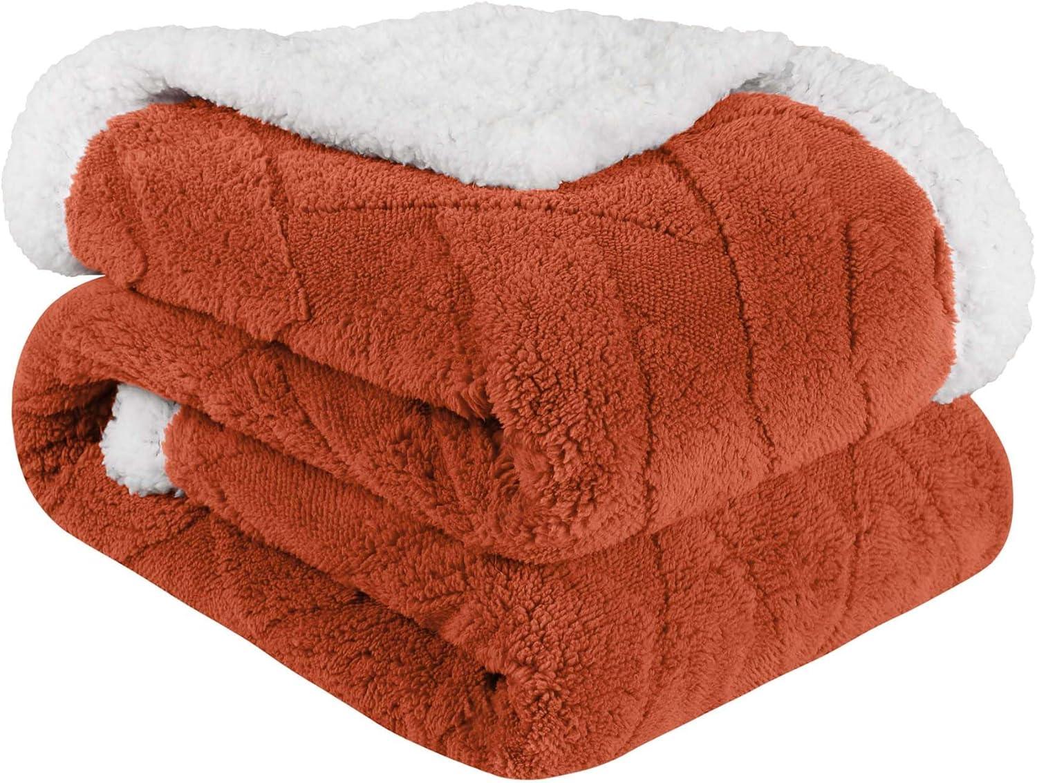 Superior Nuuk Fleece Reversible Lattice Blanket, Throw, Rust