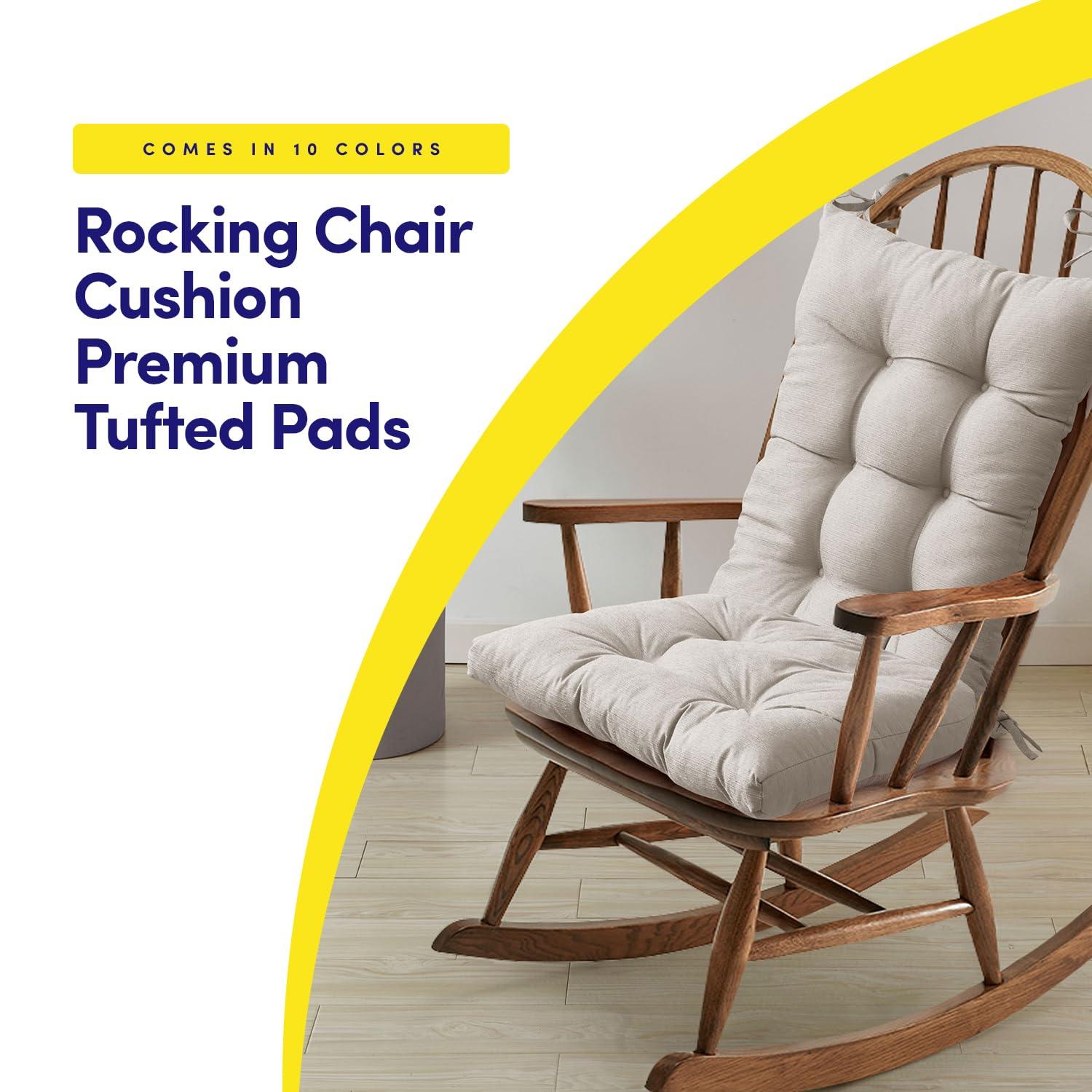 Rocking Chair Cushion 2 Piece Tufted Non Slip Set of Upper and Lower Cushions, Linen