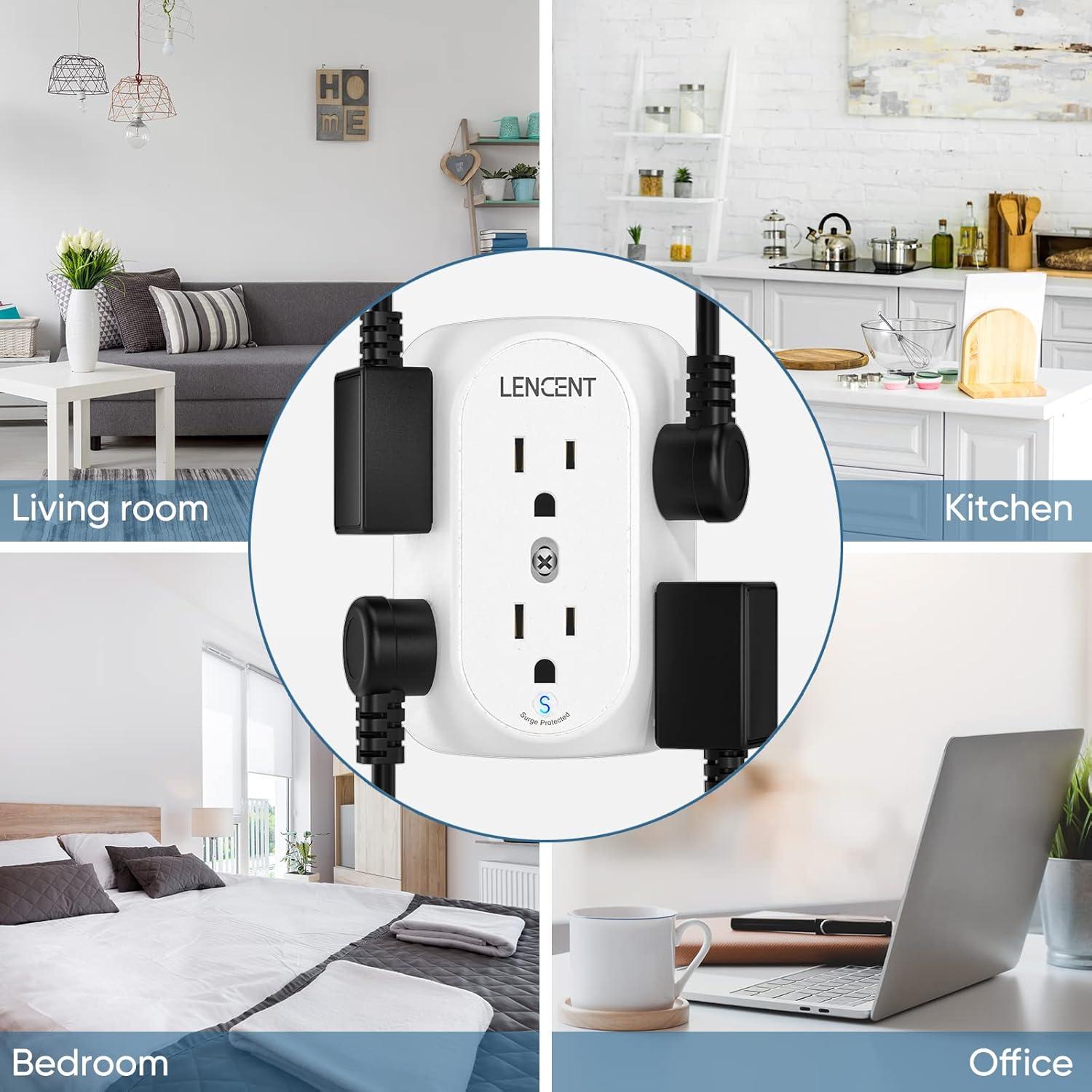 LENCENT Outlet Extender,Multi Wall Plug 2 to 3 Prong Outlet Adapter,6 Way Outlet Surge Protector,Wall Tap for Non-Grounded Outlet splitter