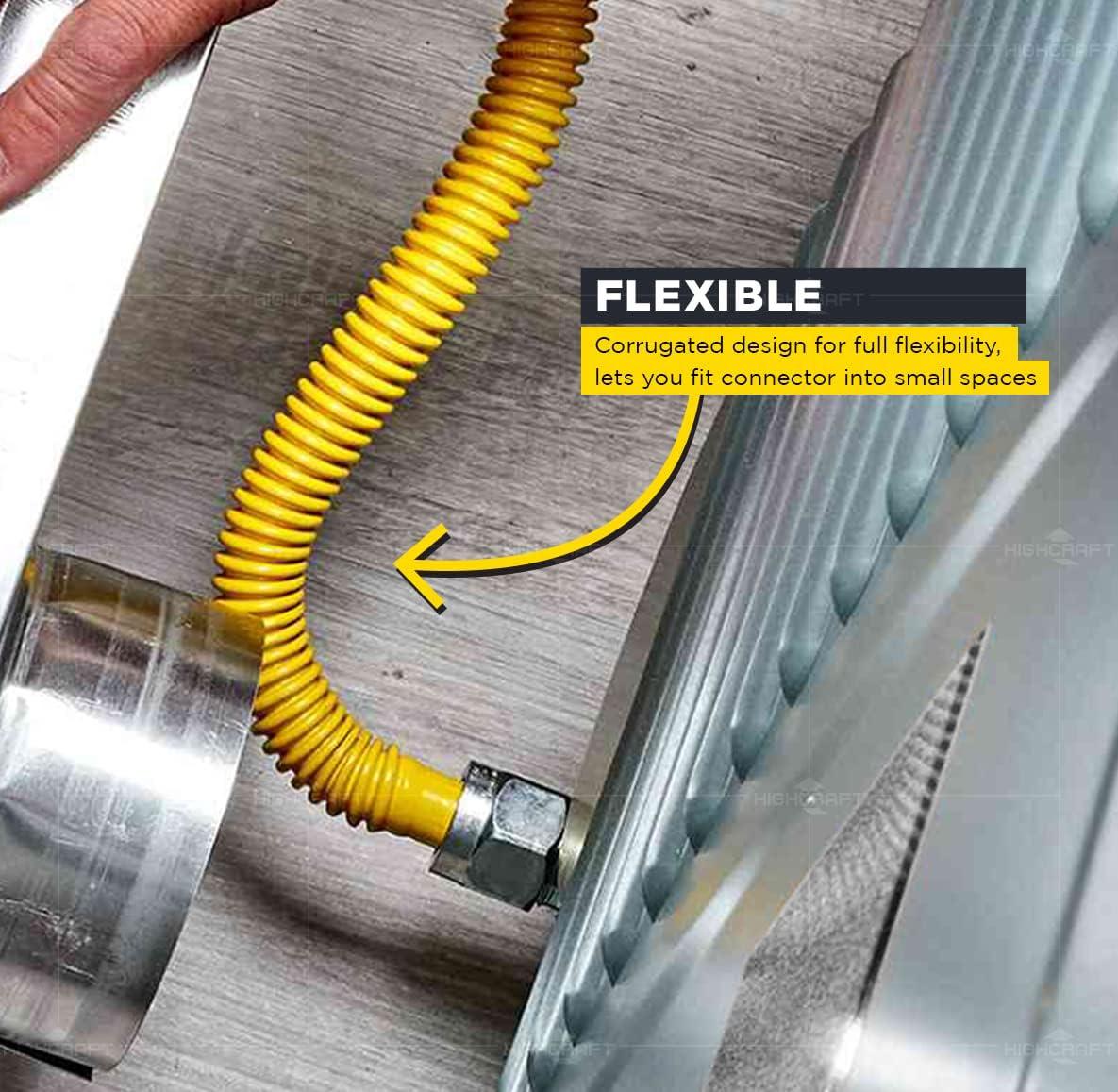 Gas Connector 24 inch Yellow Coated Stainless Steel, 1” OD Flexible Gas Hose Connector for Tankless Water Heater, with 3/4” FIP x 3/4” MIP Stainless Steel Fittings, 24” Gas Appliance Supply Line