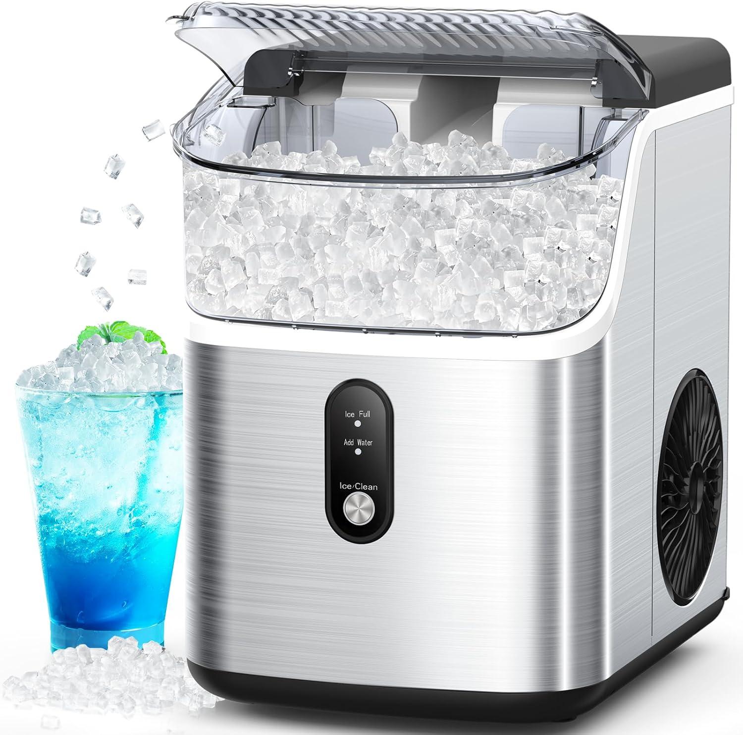 Stainless Steel Portable Countertop Nugget Ice Maker with Self-Cleaning