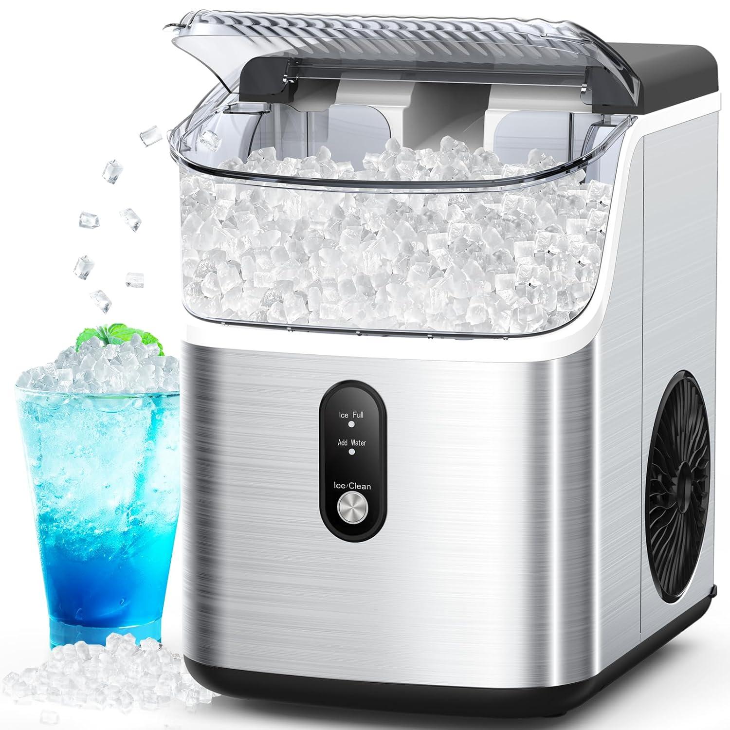 Stainless Steel Portable Countertop Nugget Ice Maker with Self-Cleaning