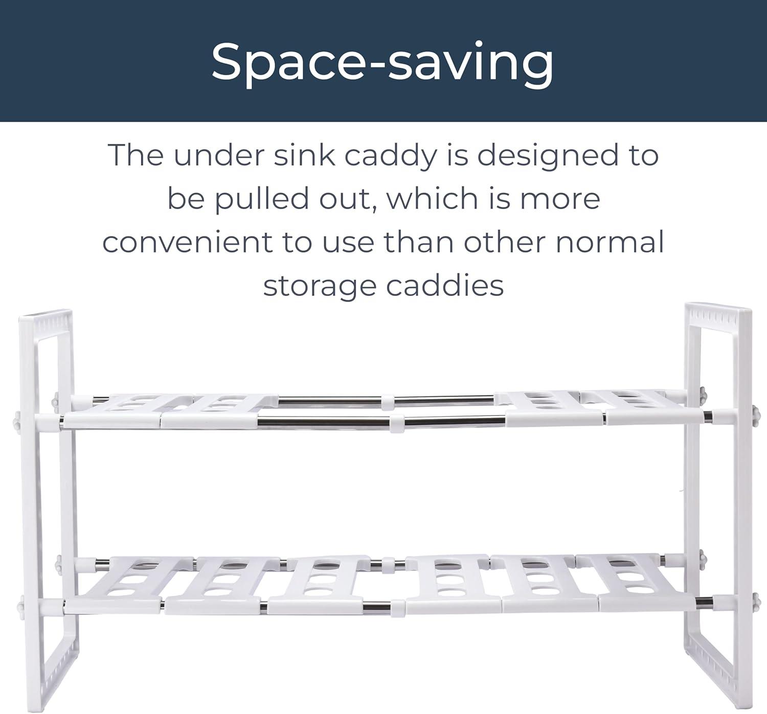 White Adjustable Under Sink Sliding Organizer Rack