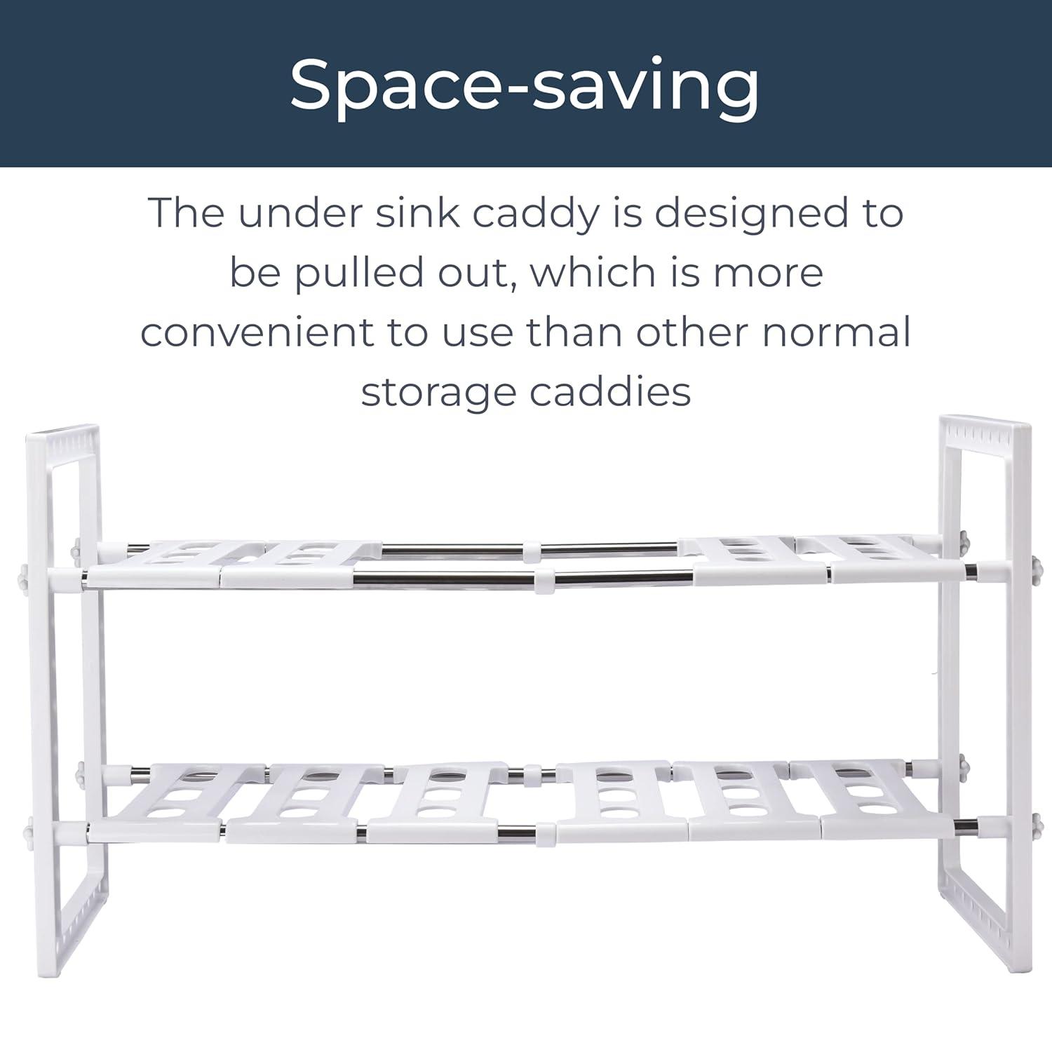 White Adjustable Under Sink Sliding Organizer Rack