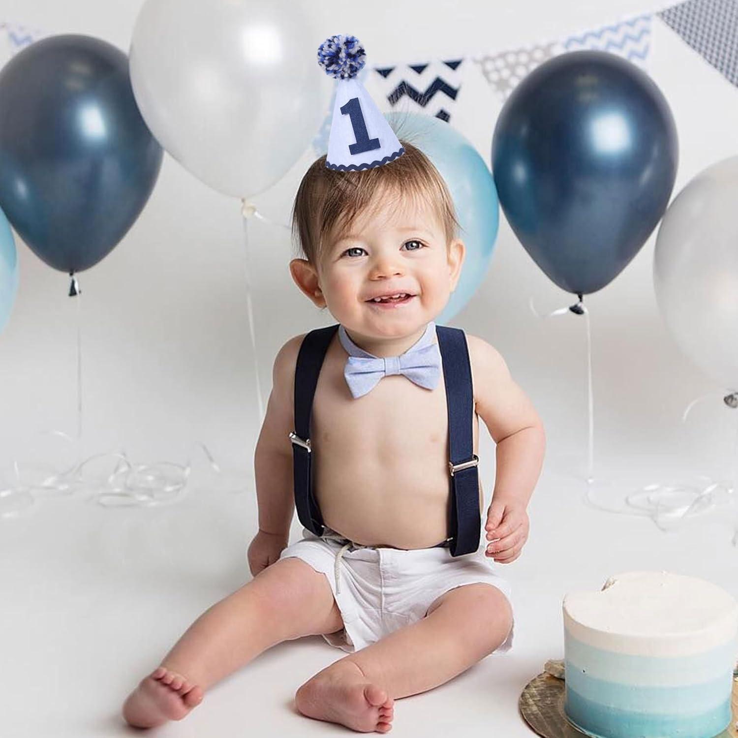 Amscan 250959 1st Birthday Blue Pom Pom Child's Party Hat, 1ct