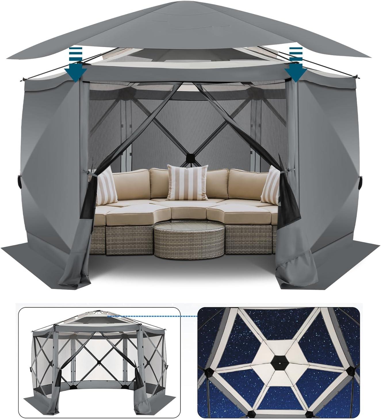 COBIZI Pop Up Gazebo Starry Sky Screen Tent Screen House with a mesh top for Camping, 12x12 Screen Room with Mosquito Netting, Hub Tent Instant Screened Canopy with Carrying Bag, Gray