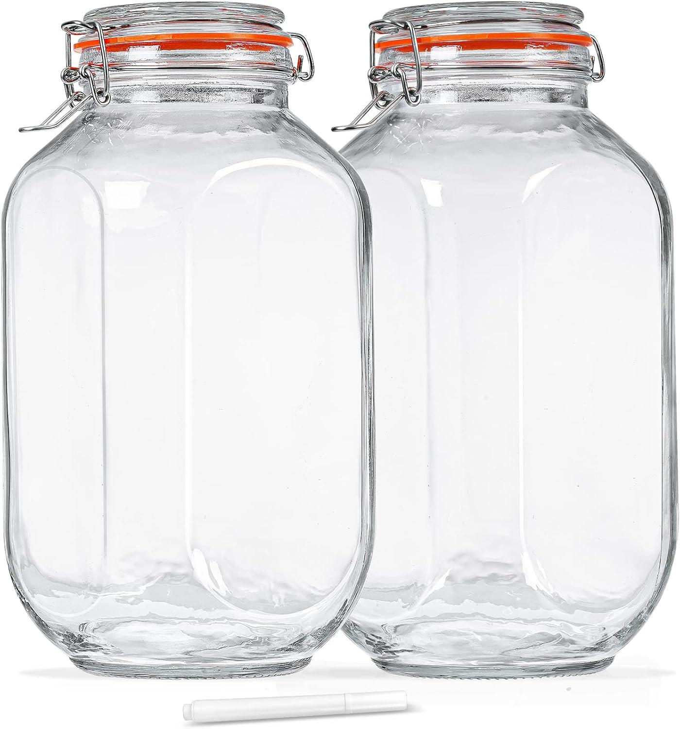 1 Gallon Clear Glass Storage Jars with Airtight Lids, Set of 2