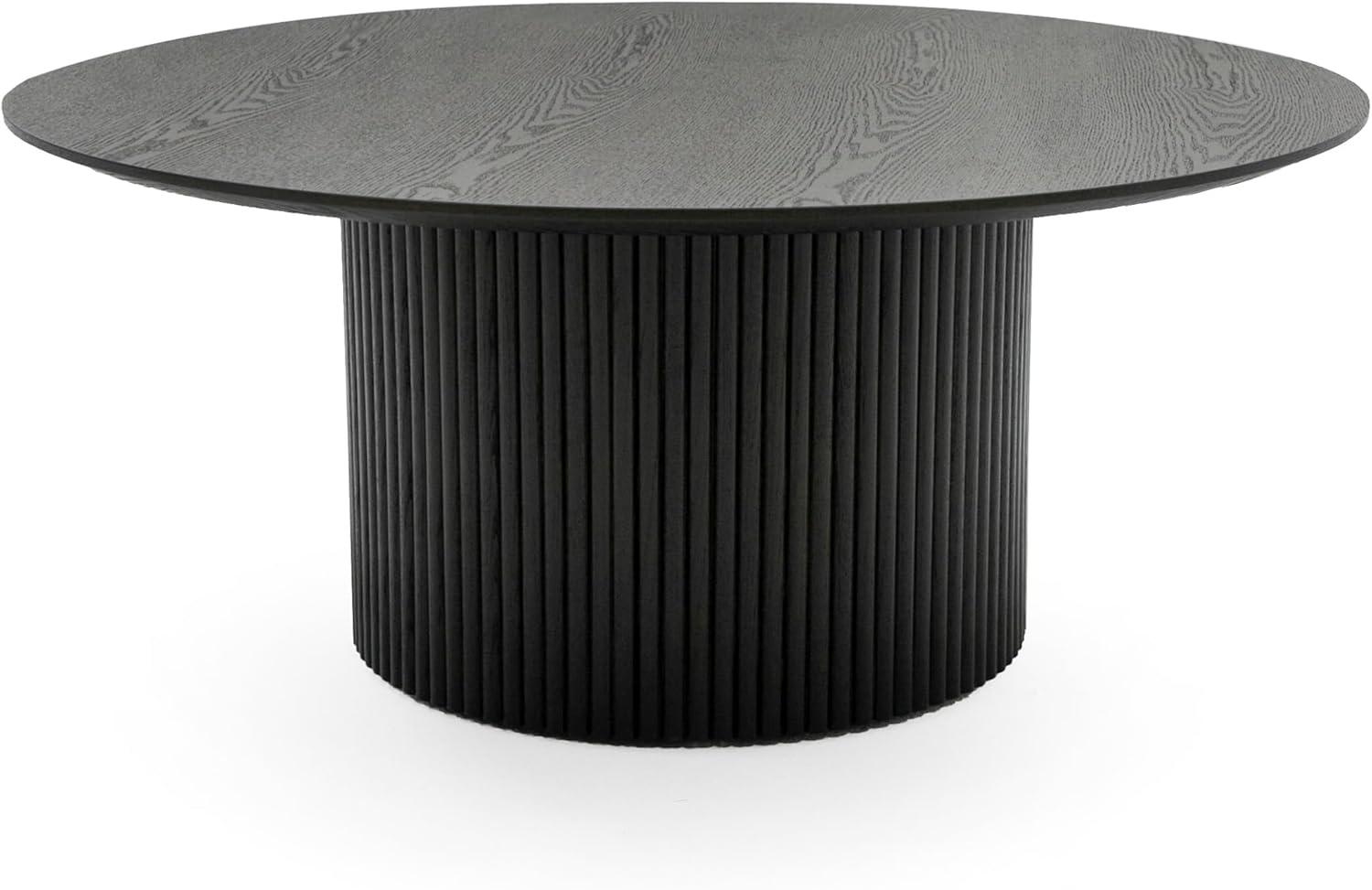 Black Ash Veneer Round Coffee Table with Tambour Base