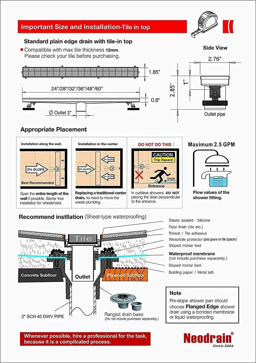 Neodrain 18-Inch Black Stainless Steel Linear Shower Drain