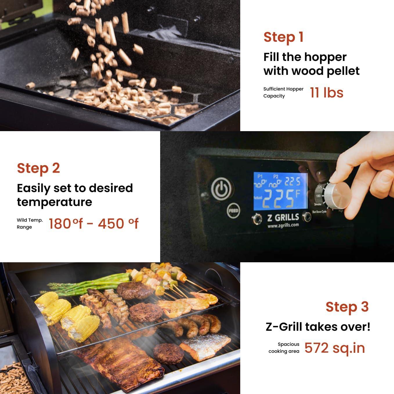 Z GRILLS Upgraded Wood Pellet Grill with PID Controller, 8-in-1, 572 sq in Cooking Area