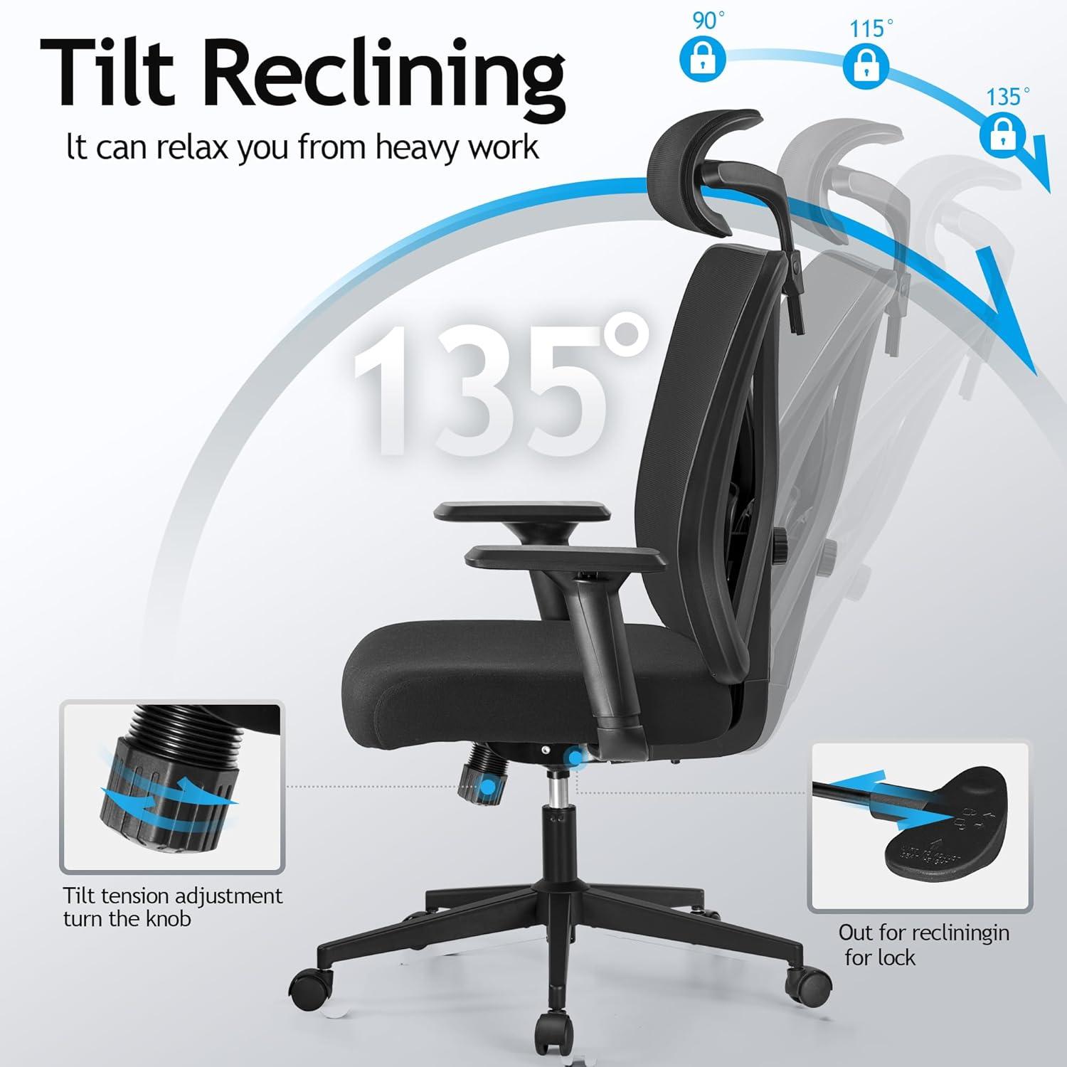 Black Ergonomic Mesh Office Chair with Adjustable Lumbar Support