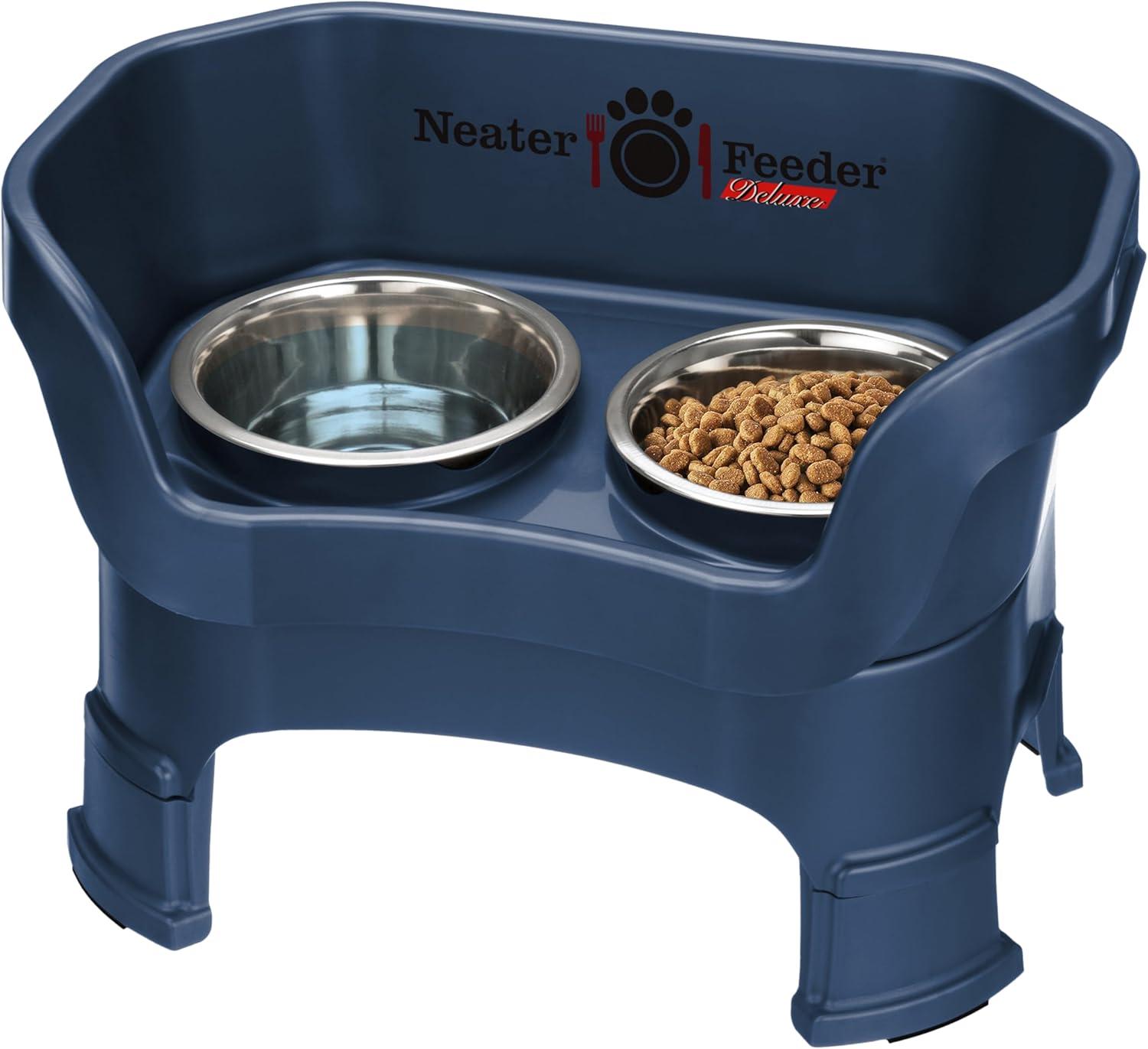 Neater Pets Neater Feeder Deluxe With Leg Extensions Mess-Proof Elevated Food & Water Bowls for Medium Dogs, Dark Blue