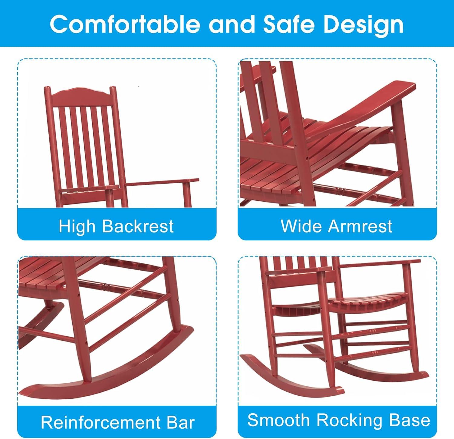 Red Acacia Wood High Back Outdoor Rocking Chair