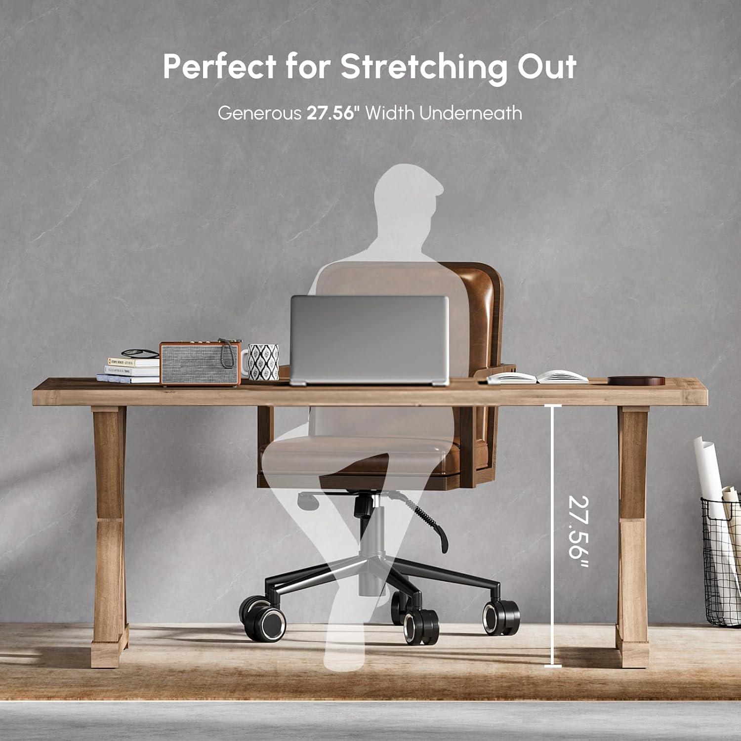 Rustic Farmhouse Computer Desk In Natural With Trestle Base Wooden Office Desk