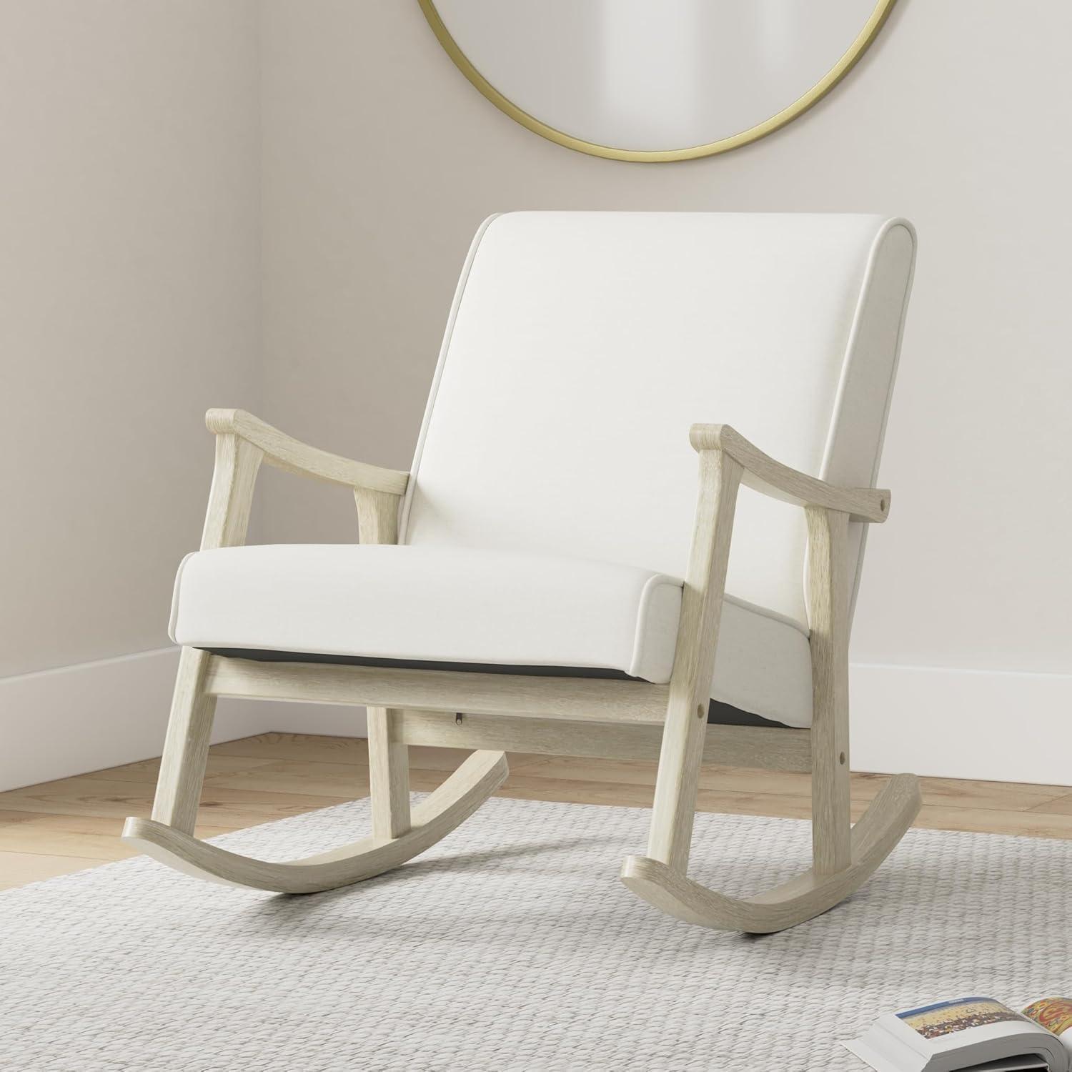 OSP Home Furnishings Gainsborough Rocker in Linen Fabric with Brushed Finish Base